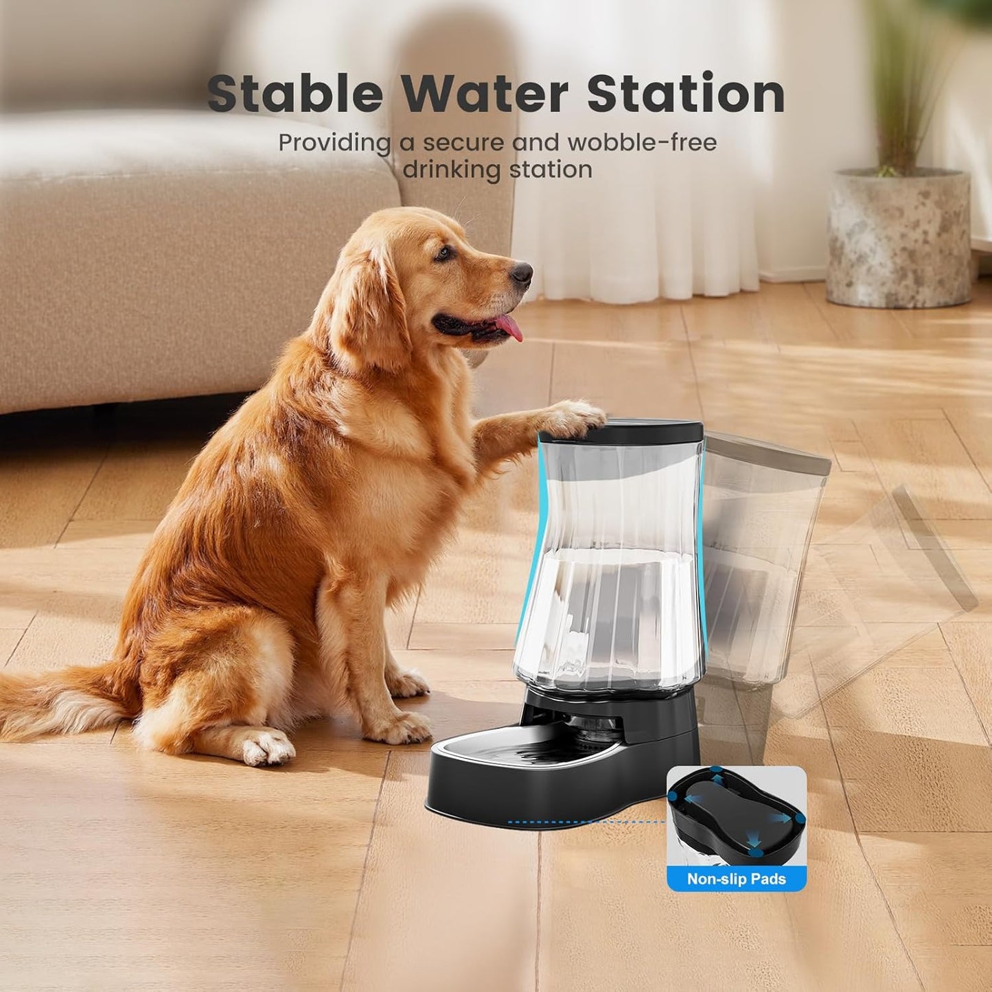 Gardner Pet Automatic Gravity Water Dispenser for Dogs, 1.6Gallon Large Dog Water Bowl Dispenser with Stainless Steel, 100% BPA-Free Pet Water Fountain with Filter for Dogs, Cats, Puppies(Black)