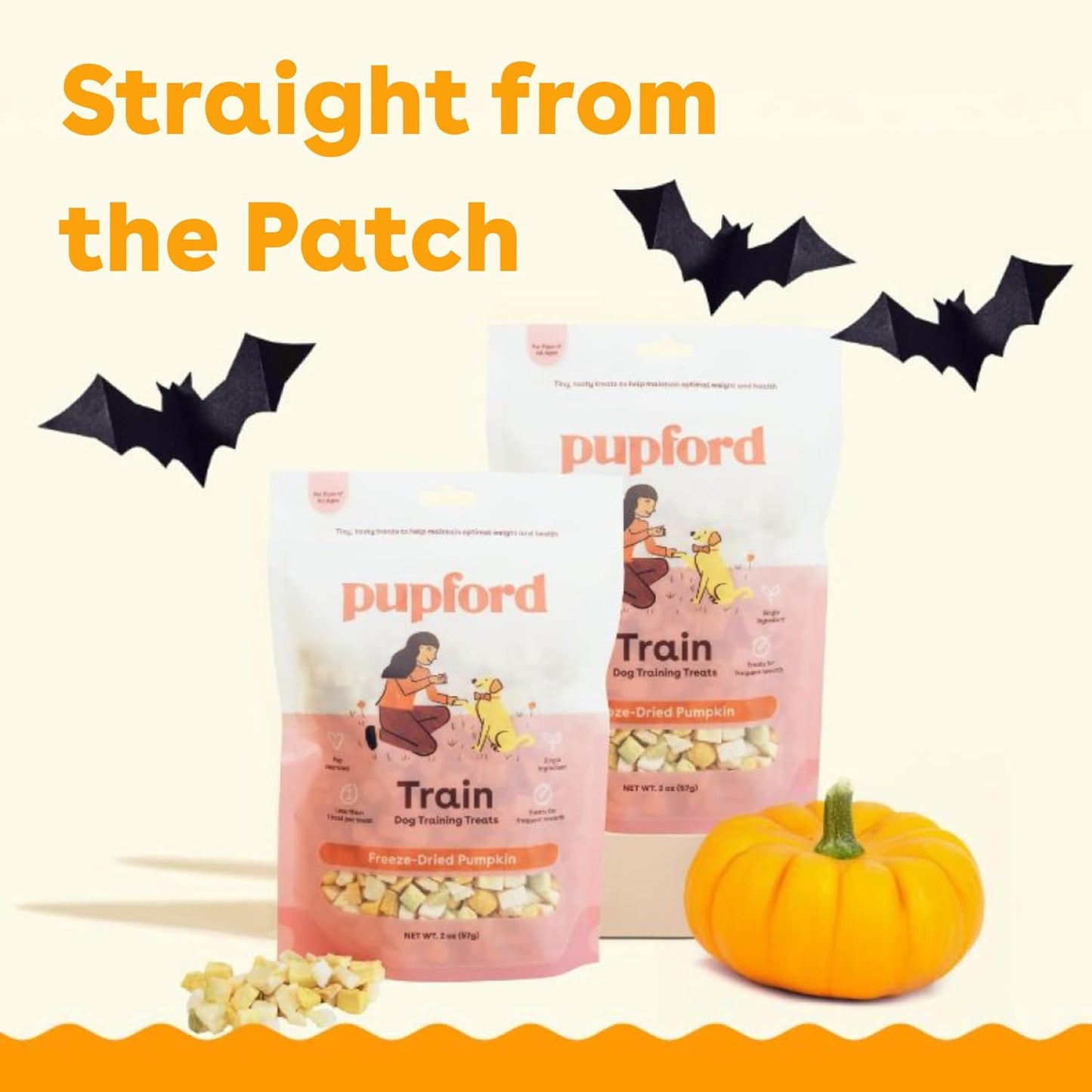 Pupford Freeze Dried Training Treats for Dogs & Puppies, One Ingredient Bites (Pumpkin, 2 oz)