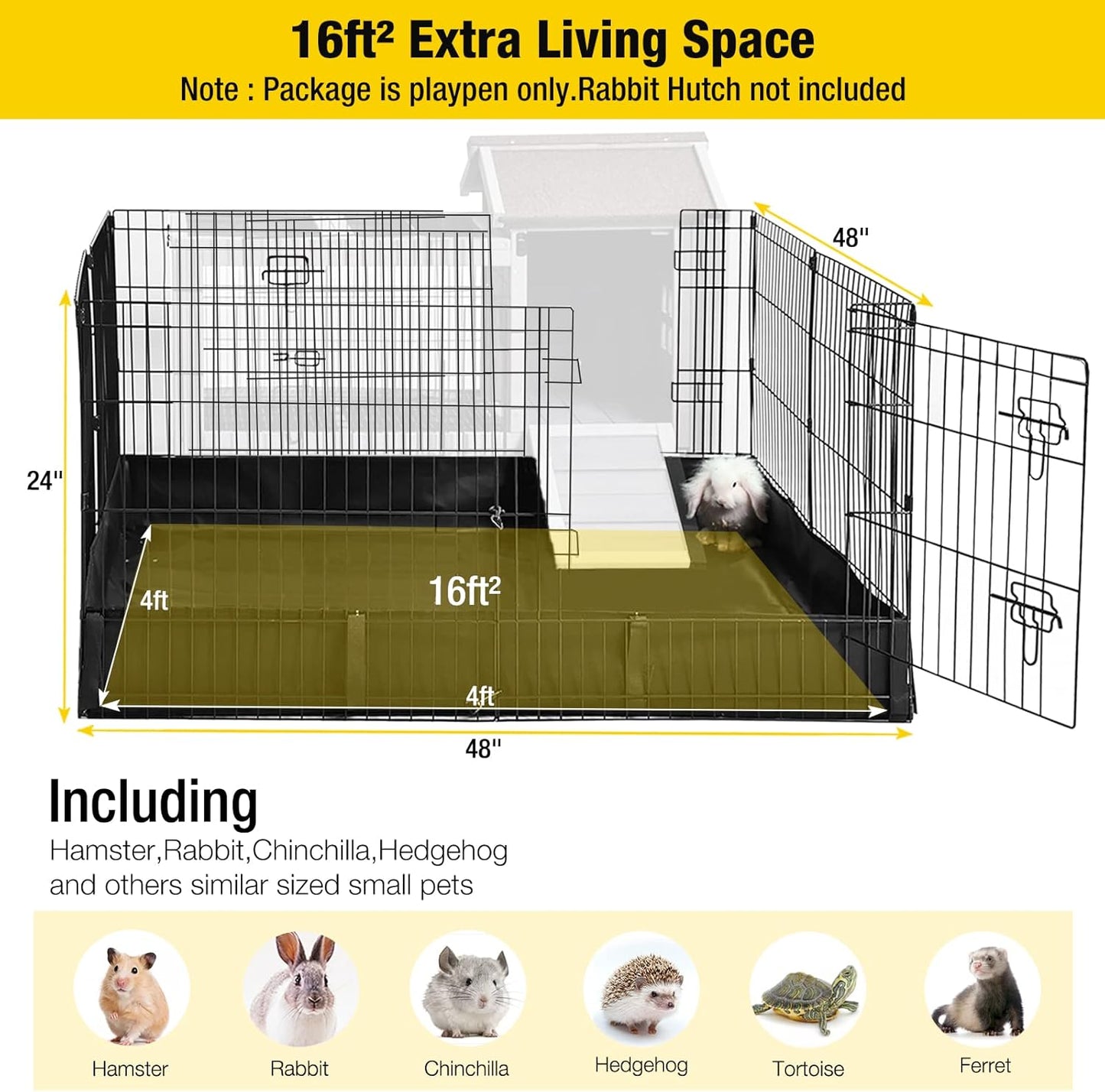 Aivituvin Rabbit Pen Indoor Bunny Pet Playpen Large Guinea Pig Outdoor Exercise Run Pet Enclosure-Playpen ONLY