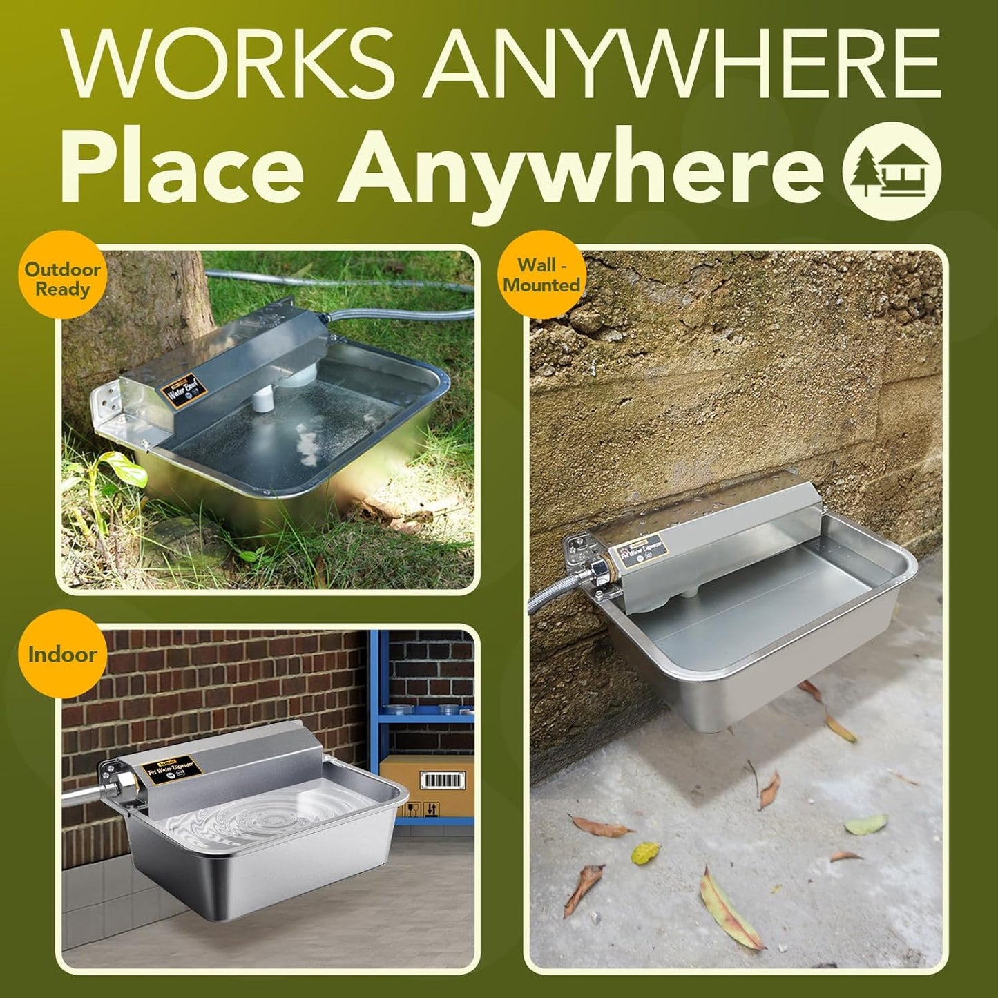 Automatic Water Dispenser for Dogs 2 Gallons, 304 Stainless Steel Dog Water Bowl Dispenser for Farm Chicken Pets Indoor&Outdoor Dog Waterer Feeder Fit 3/4'' GHT Faucet Auto Filling Wide Drinking Area