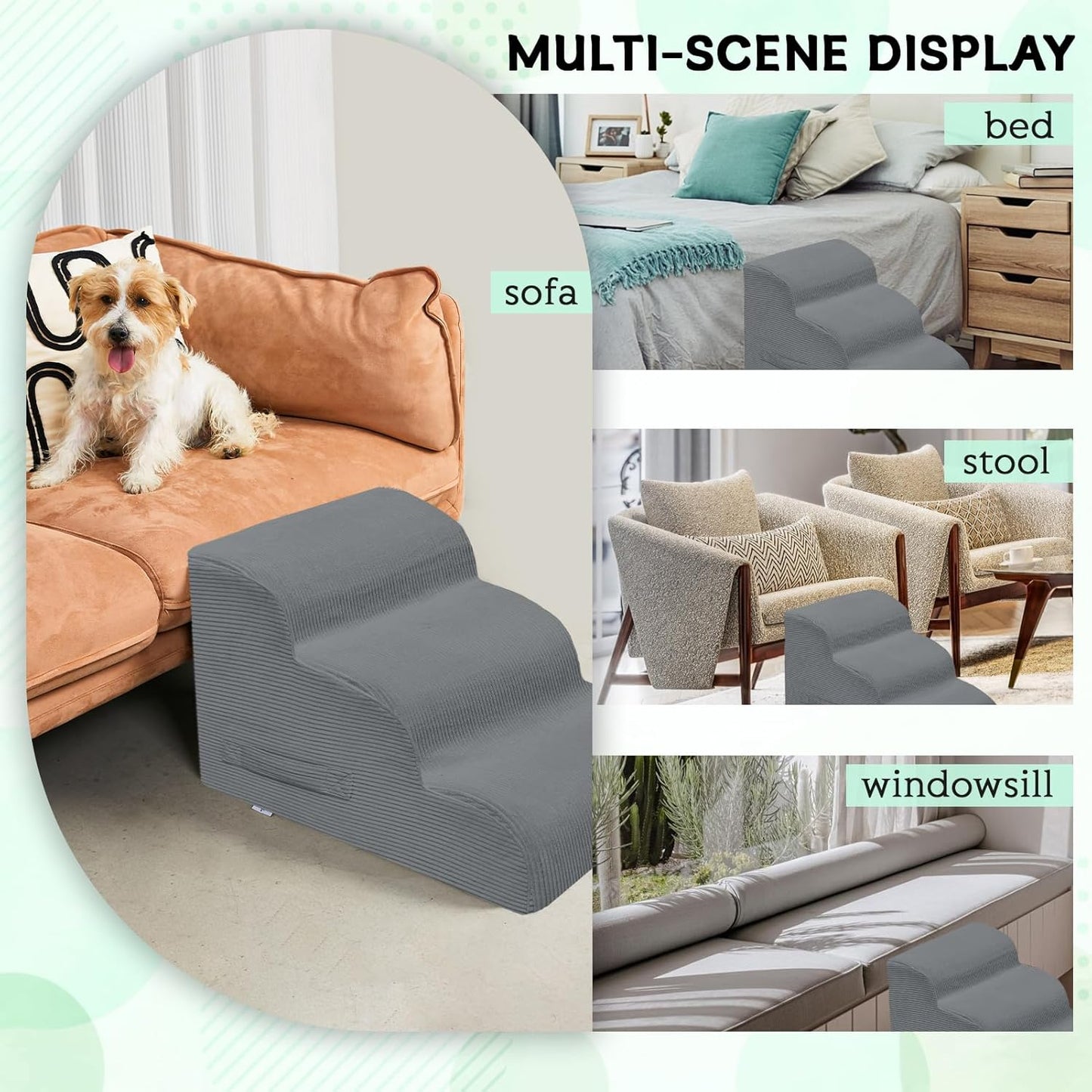 Dog Stairs for Small Dogs and Cats, 20" H 4 Steps Dog Ramp for High Beds, Couch, Sofa, Waterproof Pet Stairs with Removable Washable Cover, Non-Slip Sturdy Pet Steps