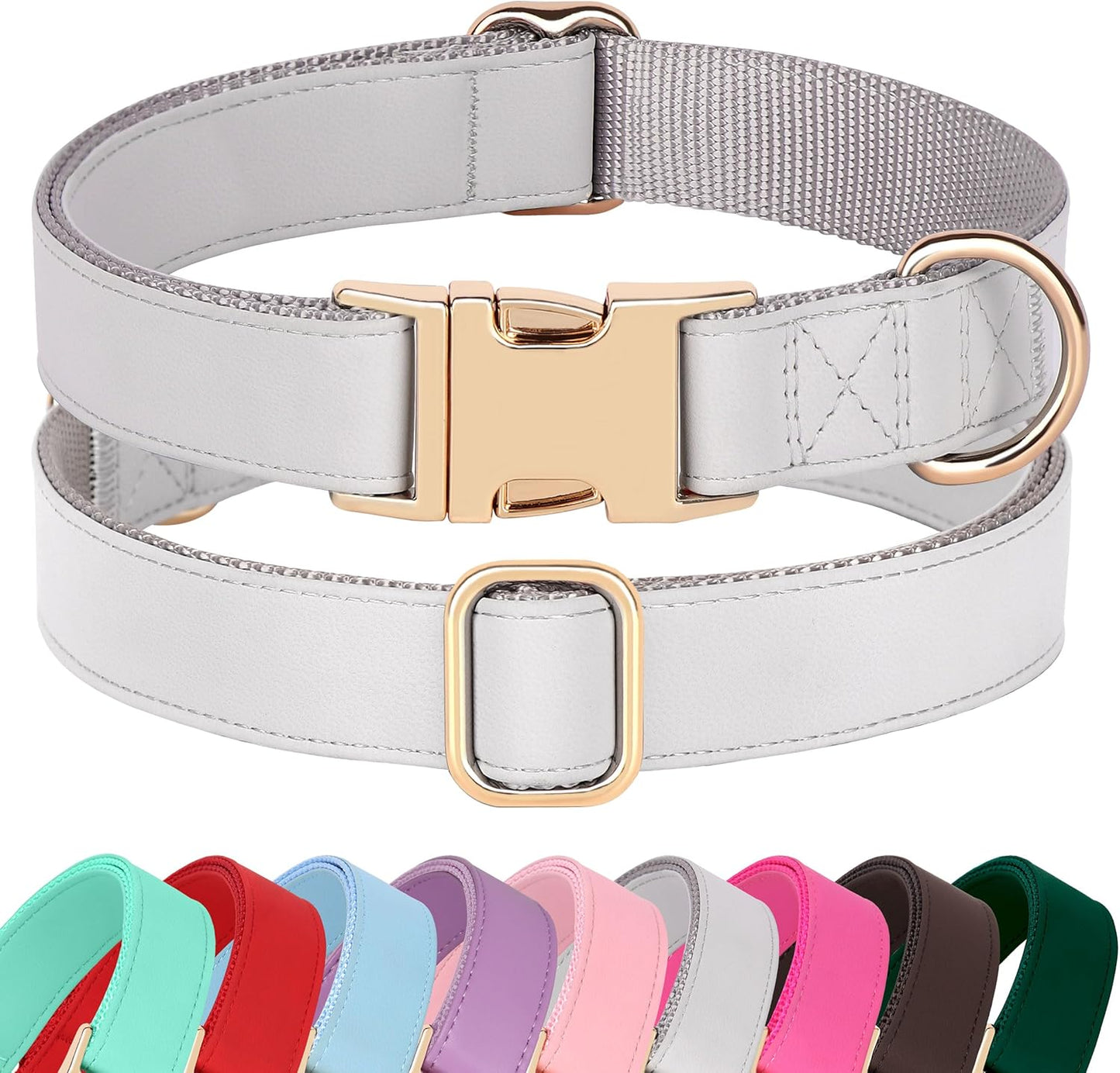 PET ARTIST Soft PU Leather Dog Collar for Medium Dogs, Bright & Classic Nylon Padded Durable Dog Collar Leather with Quick Release Metal Buckle Adjustable for Male Dogs, Neck Fit 13-19"
