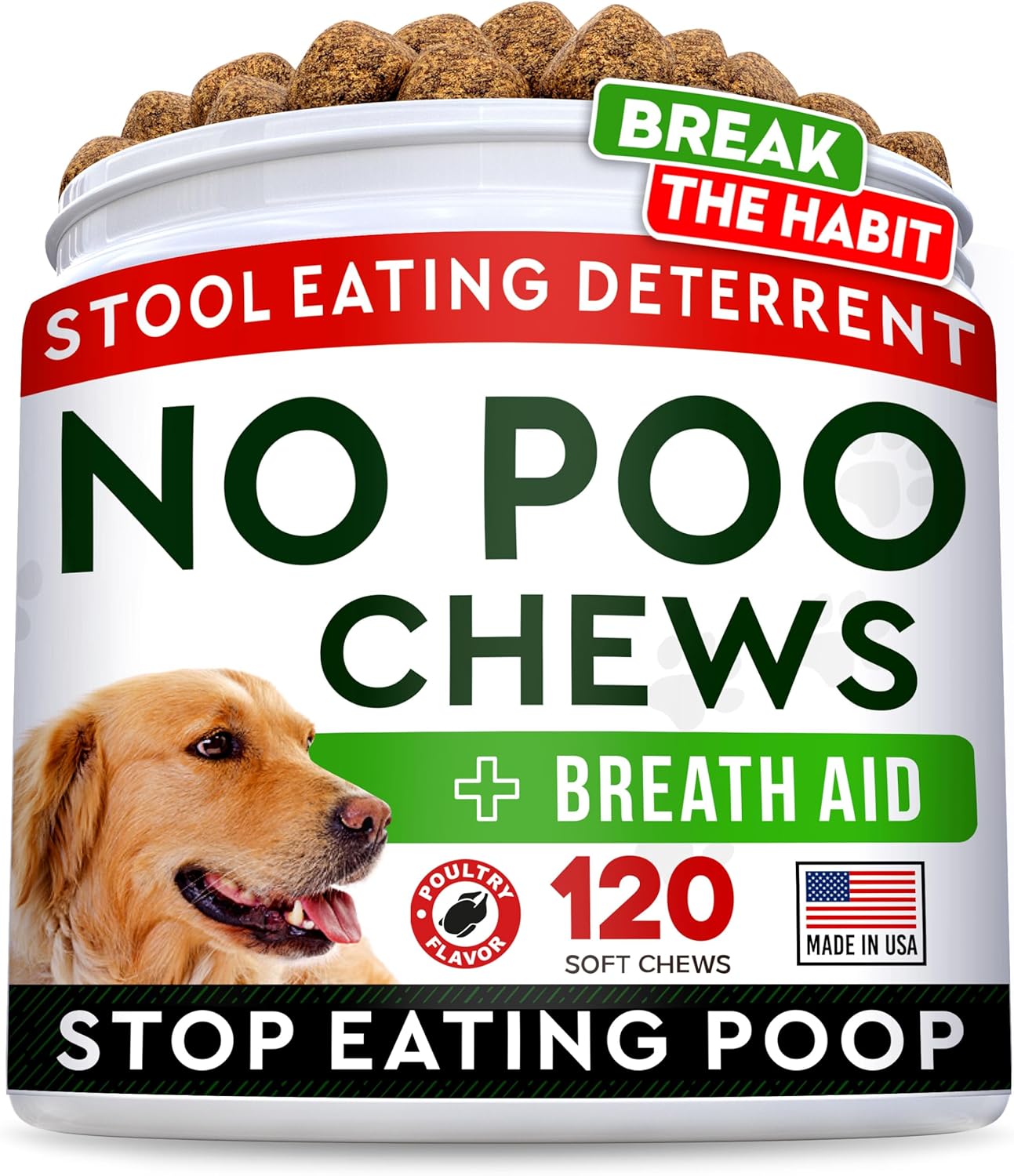STRELLALAB No Poo Chews for Dogs - Coprophagia & Stool Eating Deterrent with Probiotics, Digestive Enzymes & Breath Aid Support - Stop Dog Poop Eating (120Ct, Poultry)