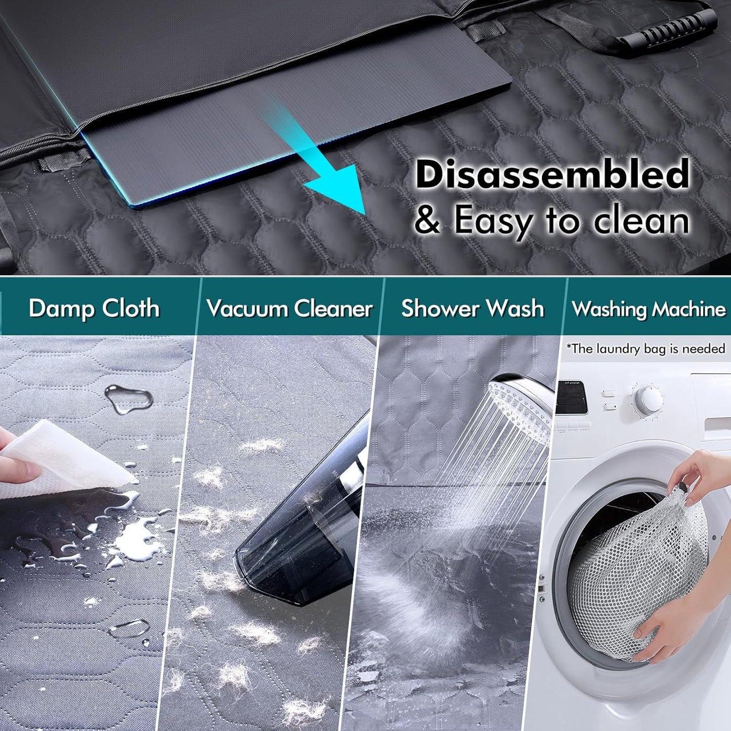 Back Seat Extender for Dogs-Supports 400lb,Waterproof Dog Car Seat Cover Hard Bottom-Detachable,600D Heavy Duty Scratch Proof Nonslip Soft,Dog Hammock for Car,SUVs-Grey