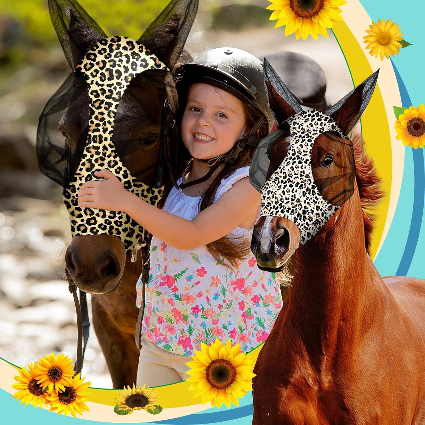 Chunful 6 Pcs Horse Fly Masks with Ears Smooth and Comfortable Cashel Mesh Fly Mask Elasticity Breathability UV Protection Horse Face Covering for Riding Supplies(Leopard,Medium)