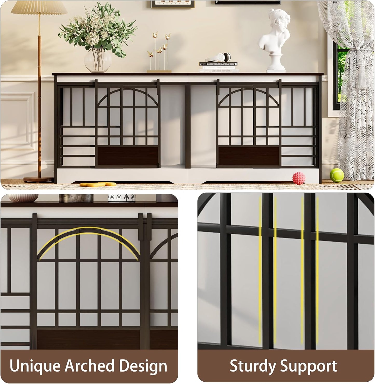 78 Inch Double Dog Crate Furniture, Extra Large Dog Kennel Indoor with Divider, Heavy Duty Dog Cage for 2 Dogs, Decorative Wooden Dog House Decorative Table TV Stand, Pet House for XLarge Dogs,White