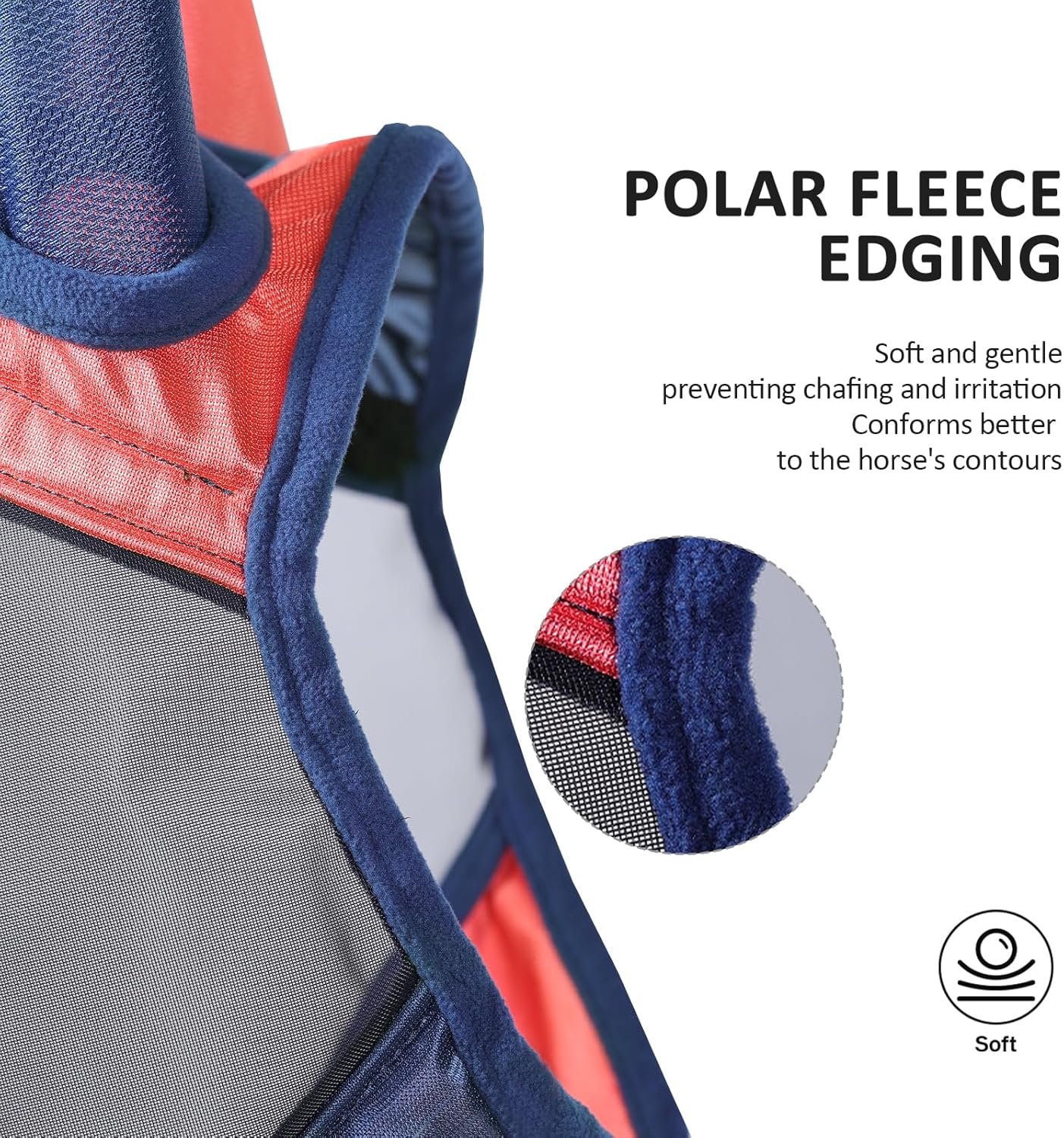 Harrison Howard Pro Luminous Horse Fly Mask Large Eye Space Half Face with Ears UV Protection for Horse Coral Orange/Navy XL