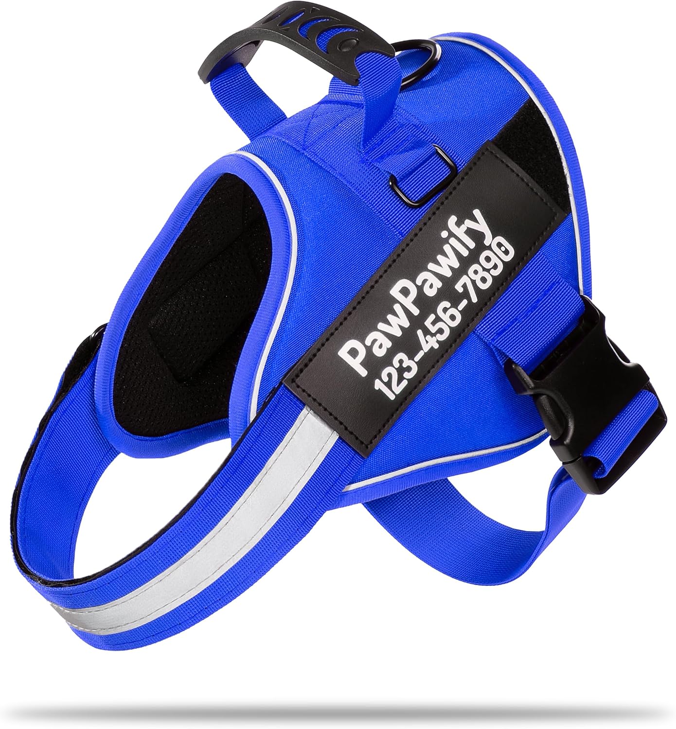 PawPawify Custom No Pull Dog Harness with Name and Phone Number, Heavy Duty Personalized Pet Vest to Prevent Tugging, Pulling, or Choking, Training and Walking (New Blue, XS (5-9LBS))