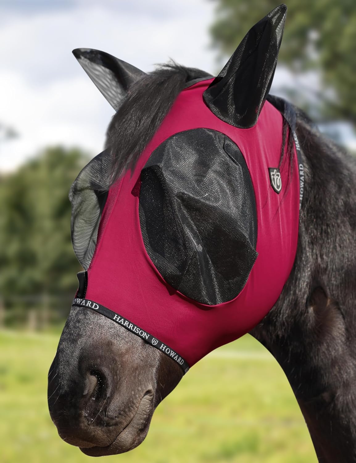 Harrison Howard Horse Fly Mask with Forelock Opening Stretch Breathable and Comfortable for Horses UV -Protection Burgundy M