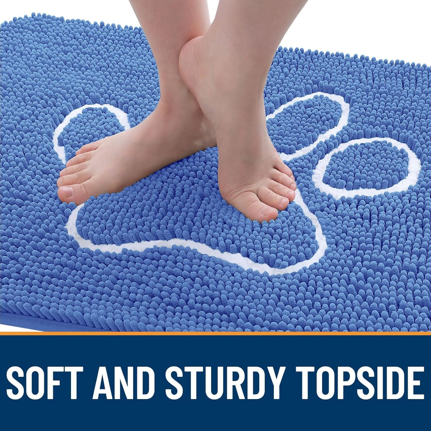 OLANLY Door Mat for Muddy Dog Paws 48x30, Absorbent Chenille Mud Doormat with Paw Print Design, Non-Slip Washable Doormat for Indoor Entryway, Quick-Dry Pet Bed Mats for Dirty Dogs, Cornflower Blue