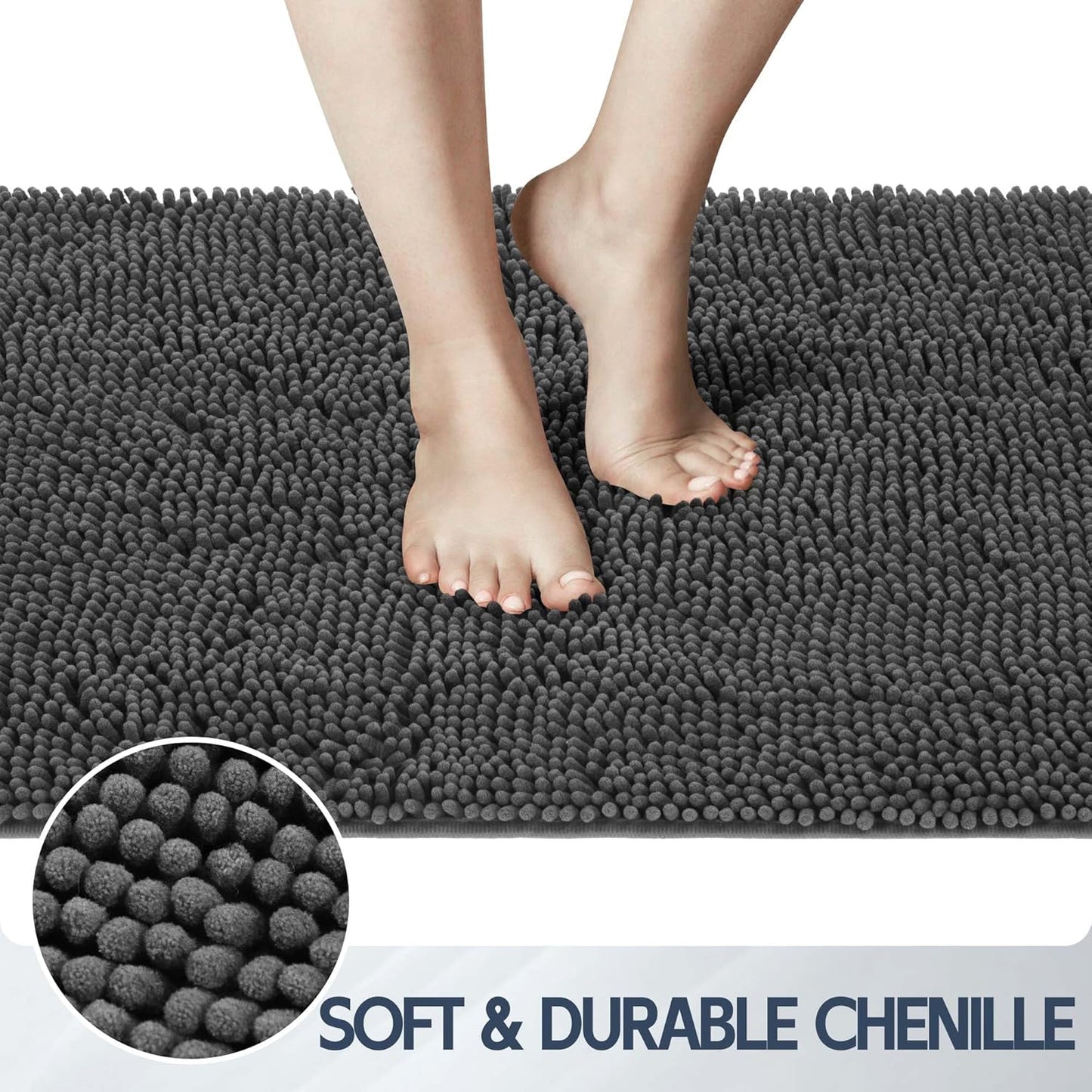 Dog Door Mat for Muddy Paws, 60" x 36" Chenille Absorbent Front Door Mat Inside, Large Runner Mud Mat for Dogs, Trap Dirt Washable Non Slip Outdoor Indoor Entrance Doormats, Grey