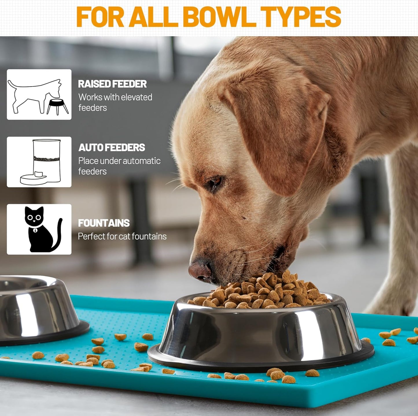 Hubulk Dog Feeding Mat,100% Waterproof Food Grade Silicone Pet Food and Water Bowl Placemat,Dishwasher, High Raised Edge to Prevent Spills,Nonslip Tray to Stop Messes on Floor (19"x12"x0.5", Teal)