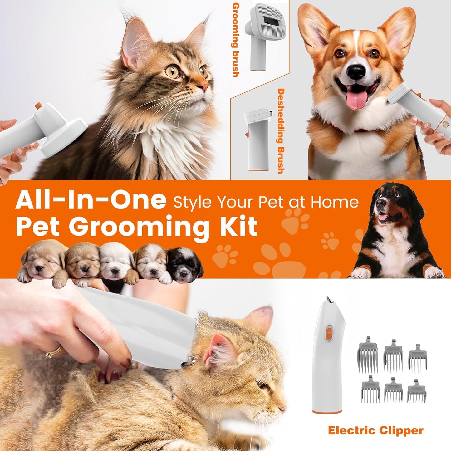 Dog Grooming Vacuum, Dog Grooming Kit with Pet Clippers, 12,000Pa Pet Hair Grooming Vacuum for Dogs, Vacuum Brush for Shedding Grooming, Low Noise Home Cleaning Tool in 1, PG10