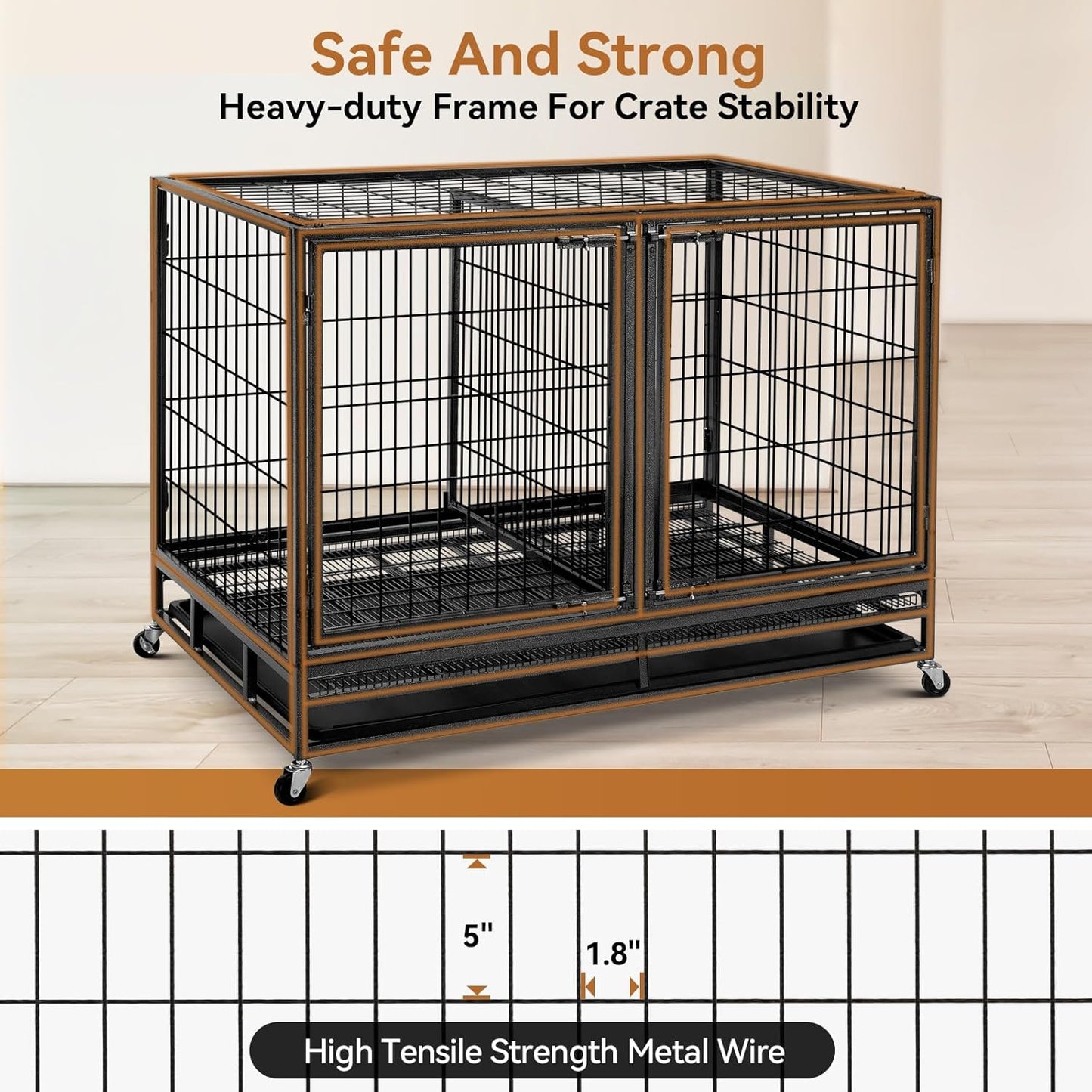 Oranland 48 inch Wire Dog Crate with Divider,2025 New Upgraded Stackable Dog Crate for Nursing Mother Dogs & Puppies,Large Dog Kennel with Reinforced Frame,Sturdy Locks Design/Removable Tray