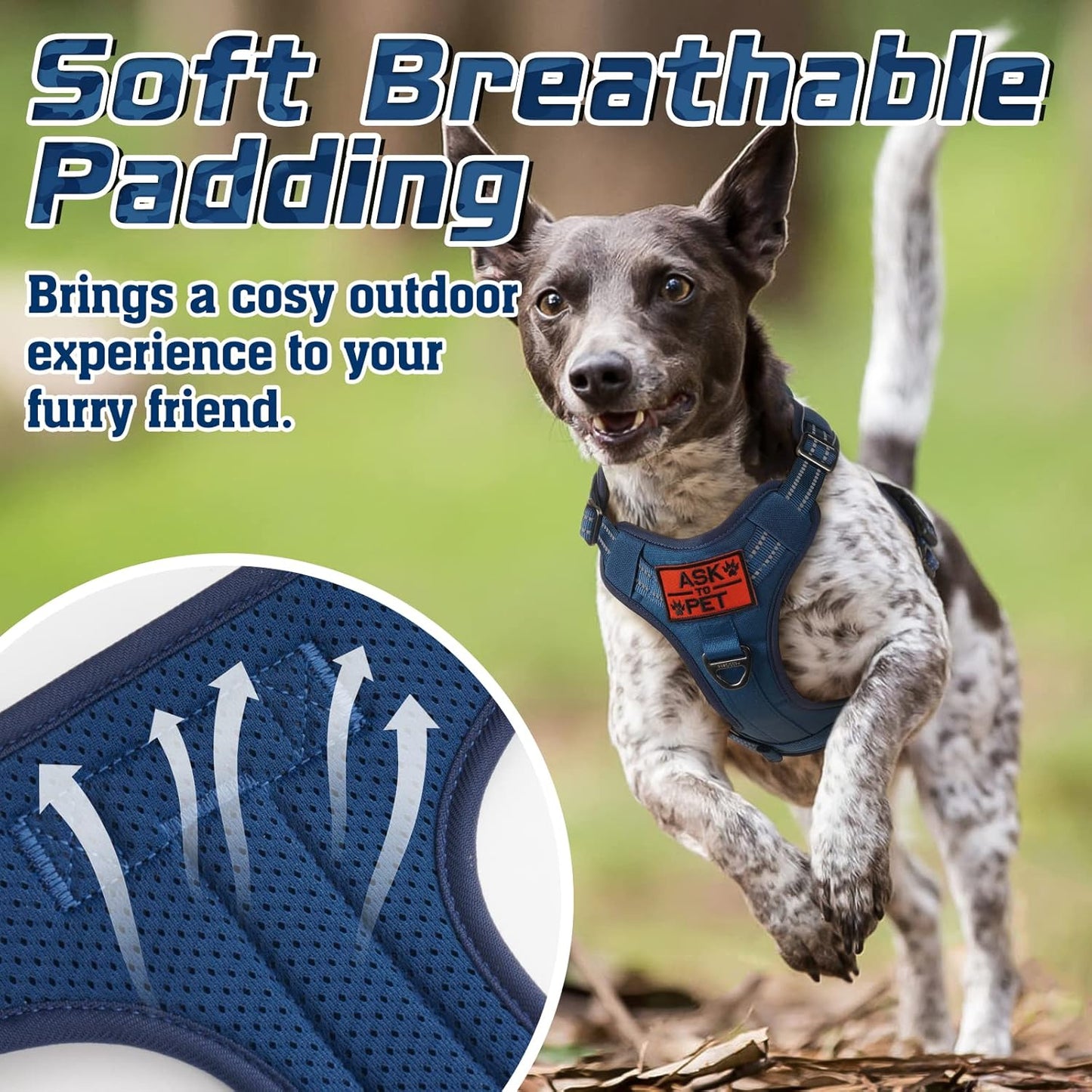 rabbitgoo Tactical Dog Harness for Large Dogs, No Pull Military Service Vest with Handle & Molle, Easy Control for Training Walking, Adjustable Reflective Straps, Blue, L