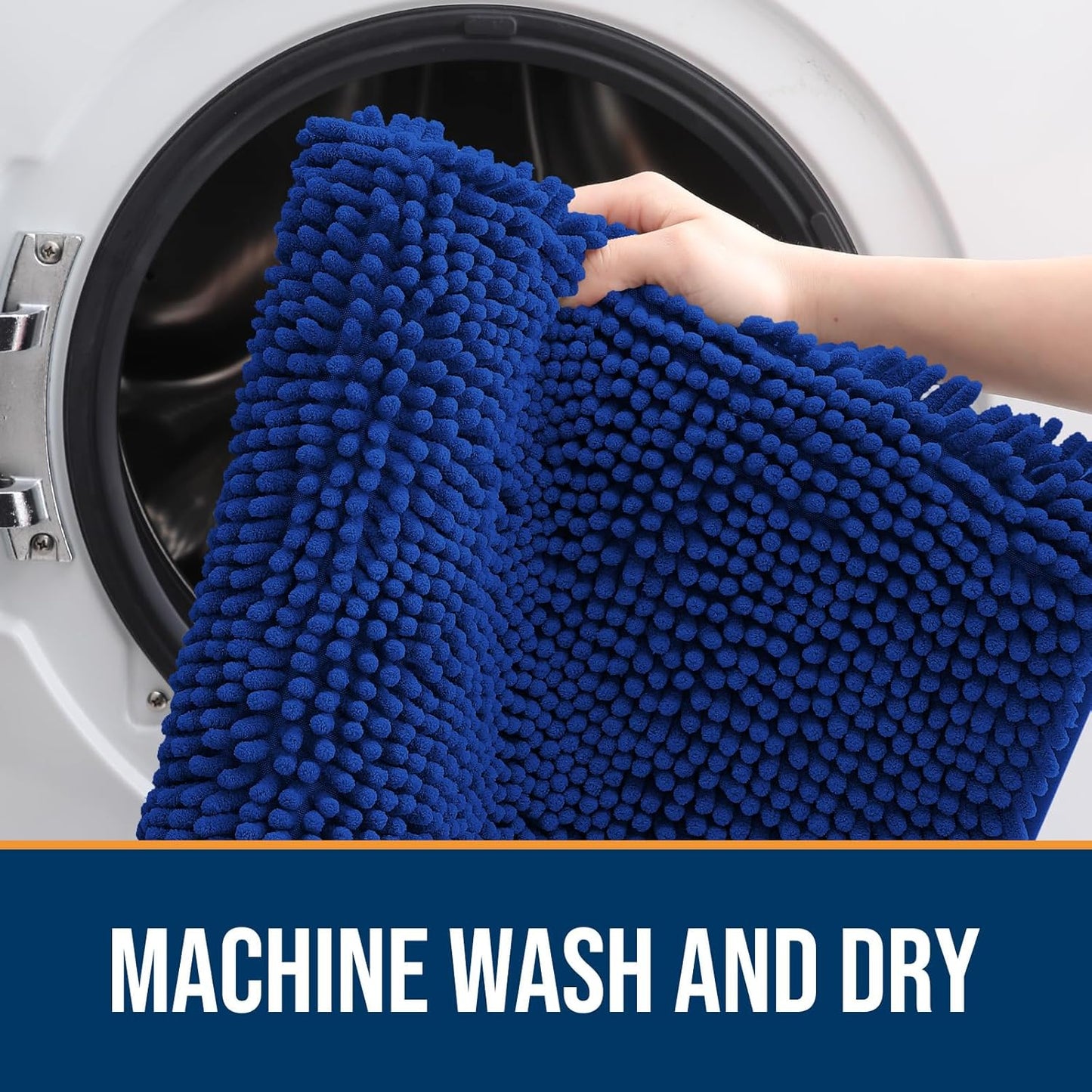 OLANLY Dog Door Mat for Muddy Paws 59x35, Absorbs Moisture and Dirt, Absorbent Non-Slip Washable Doormat, Quick Dry Chenille Mud Mat for Dogs, Entry Indoor Entryway Carpet for Inside Floor, Royal Blue