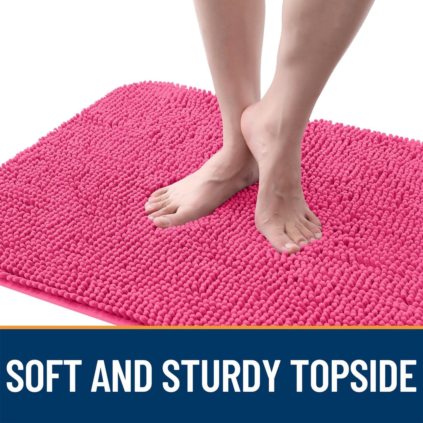 OLANLY Dog Door Mat for Muddy Paws 34x21, Absorbs Moisture and Dirt, Absorbent Non-Slip Washable Doormat, Quick Dry Chenille Mud Mat for Dogs, Entry Indoor Entryway Carpet for Inside Floor, Hot Pink