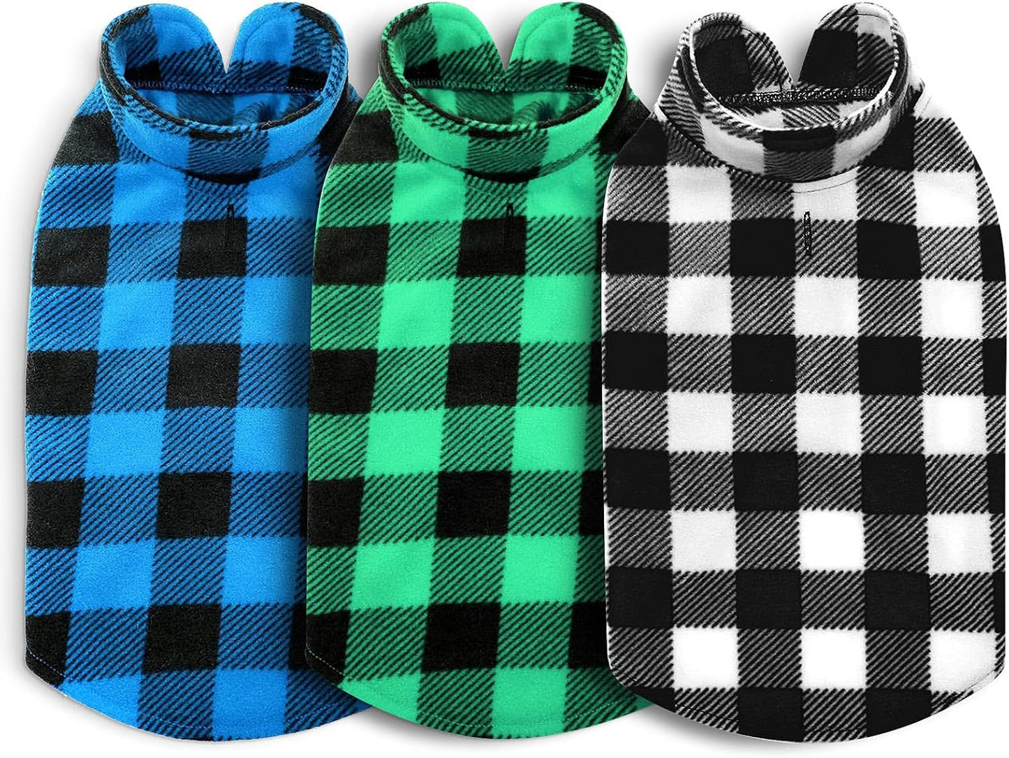ASENKU Plaid Dog Fleece Vest Pack, Soft & Warm Winter Coat Jacket Pet Clothes for Small & Medium Dogs