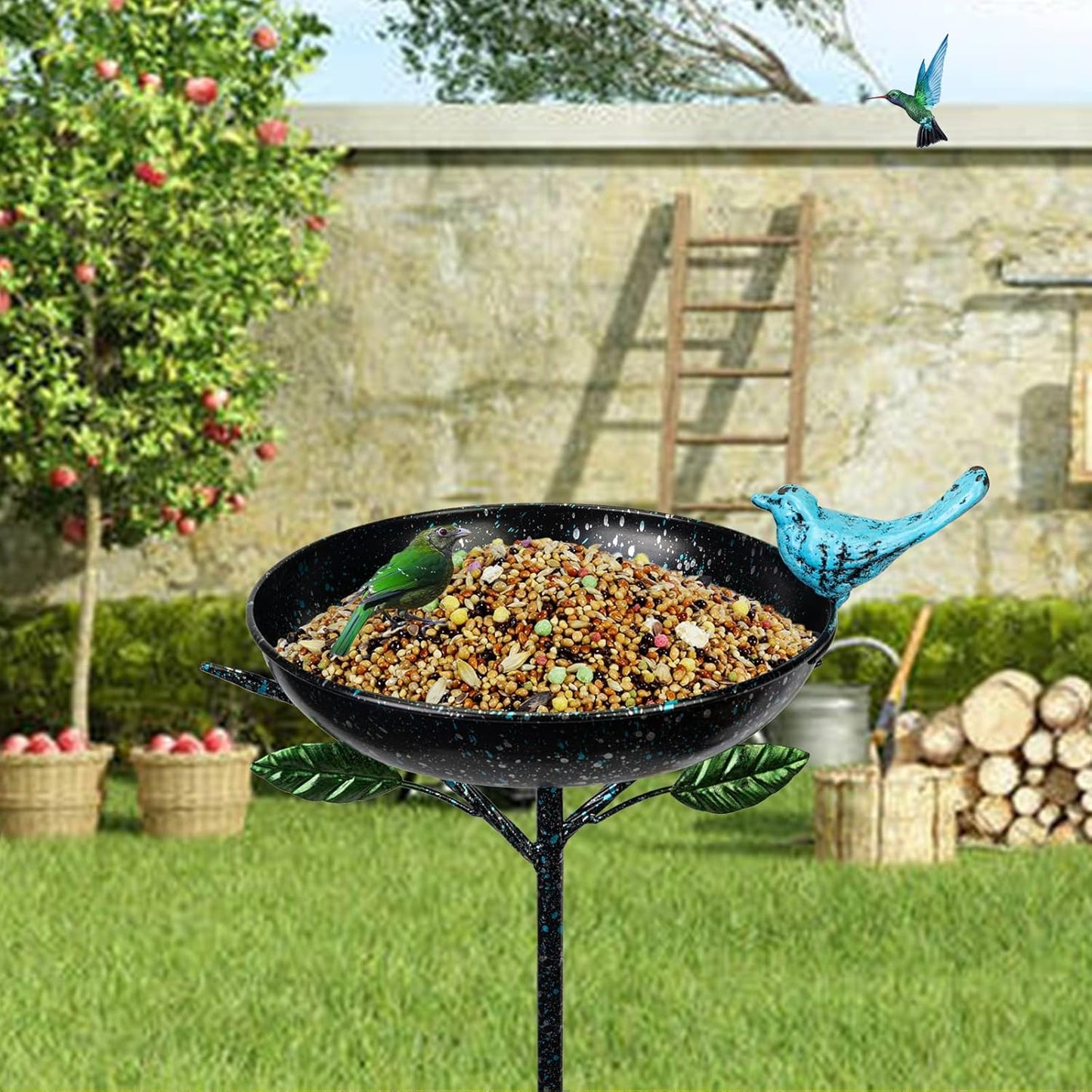 Bird Baths for Outdoors, 41 Inch Tall Birdbath with Stake, Metal Bird Baths & Feeder with 9.4" Bowl & Decorative Cast Iron Bird for Outside Garden Yard Decor