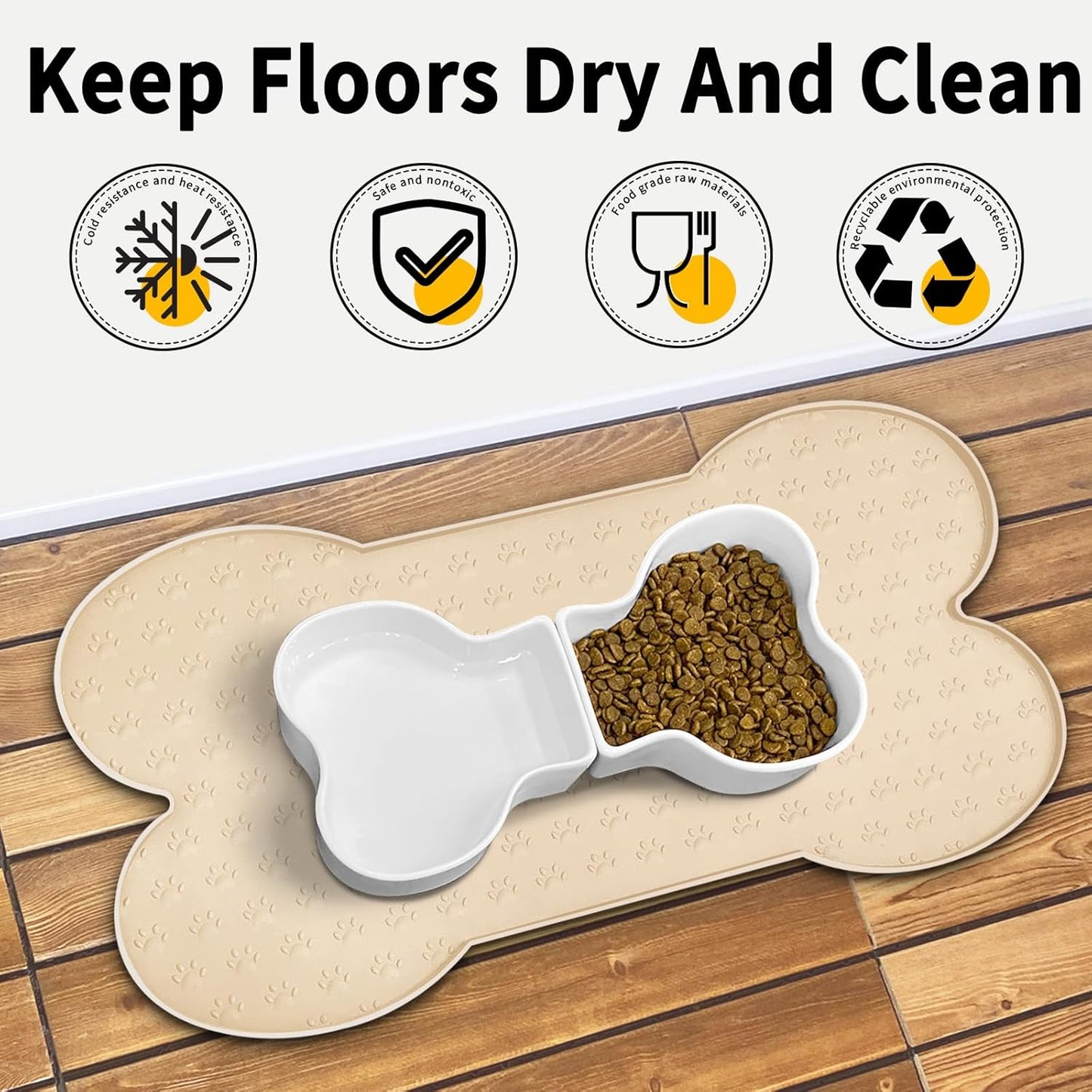 Dog Food Mat Anti-Slip Silicone Dog Bowl Mat Thicker Pet Placemat Waterproof Cat Feeder Pad with Raised Edge Puppy Kitten Feeding Mats Suitable Small Medium-Sized Dogs Cats Eating Tray