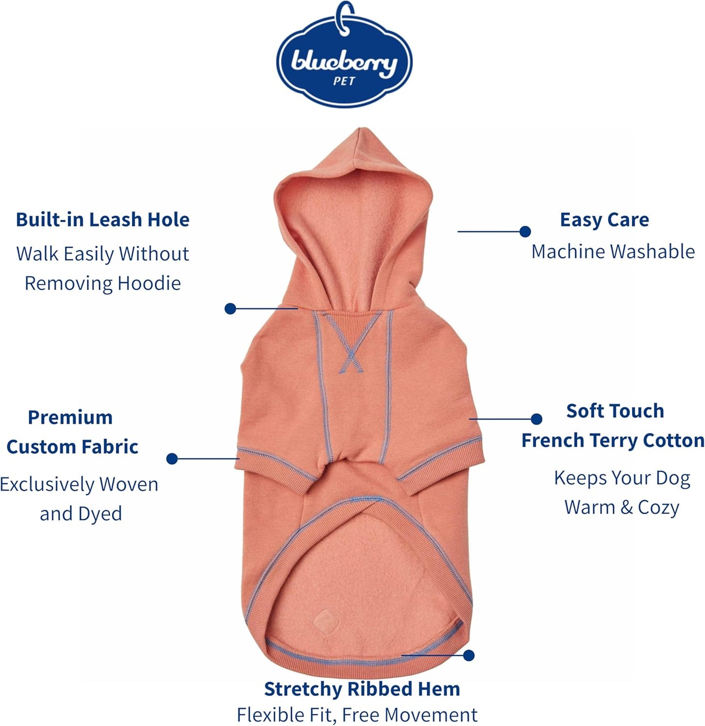 Blueberry Pet Hoodie – 14″ Soft Cotton‑Blend Winter Sweatshirt, Coral, Award‑Winning Small‑Dog Jersey
