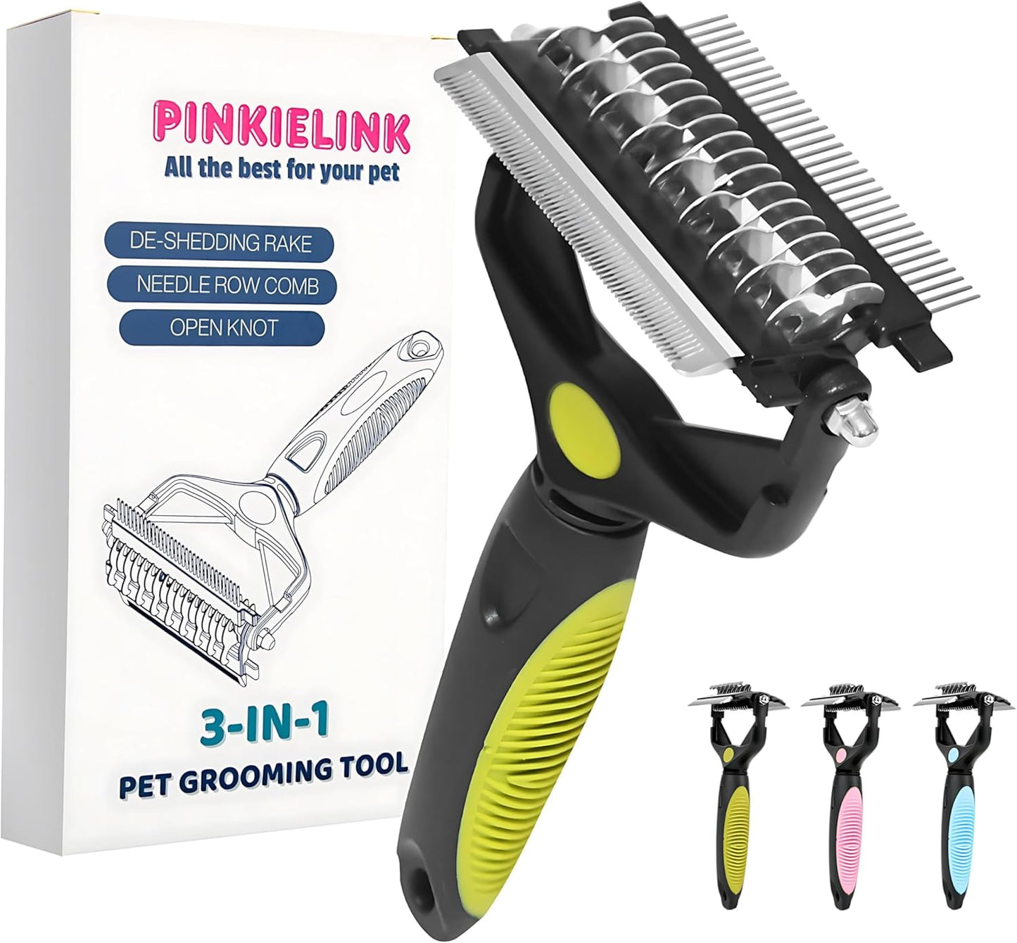 3-IN-1 Pet Grooming Tool - Undercoat Rake, Dematting Comb & Deshedding Brush for Cats & Dogs - Removes Mats, Tangles & Loose Fur, Reduces Shedding & Prevents Hair Mess (Green)