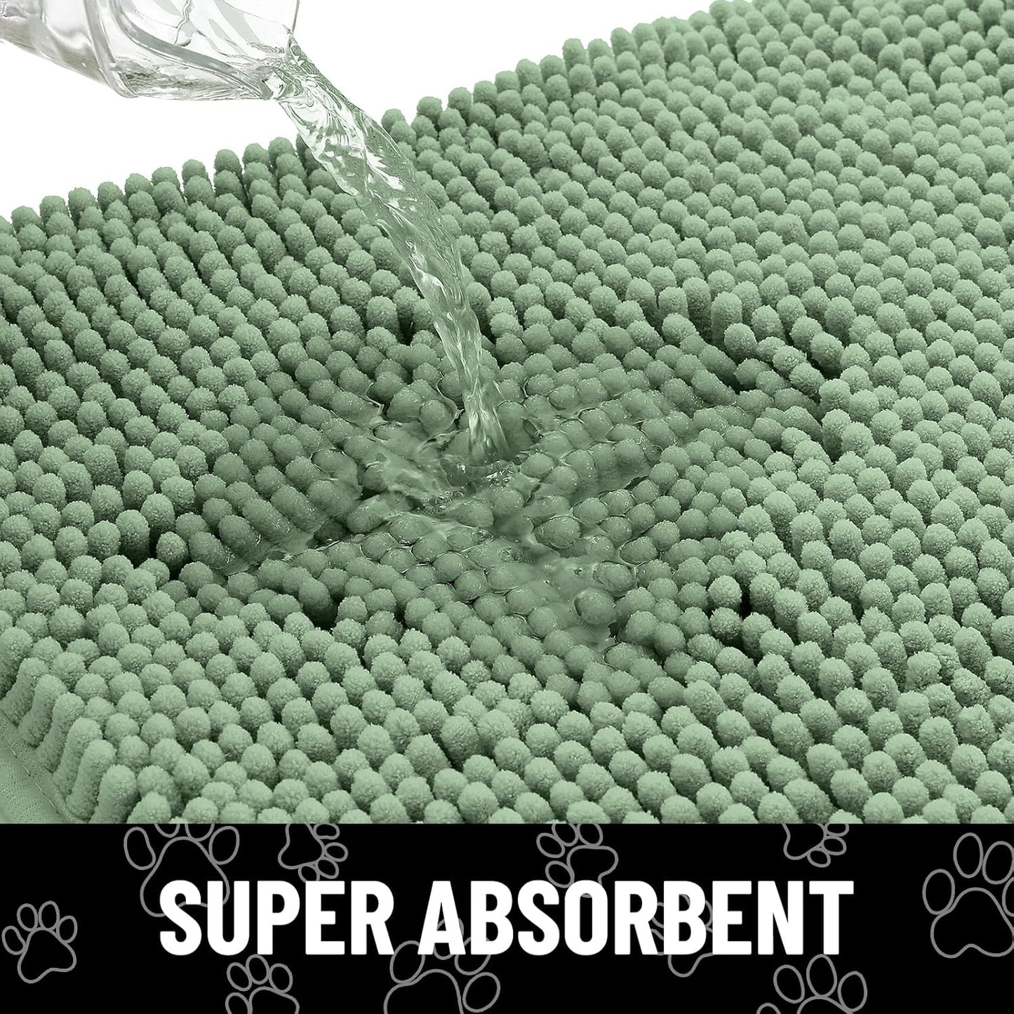 Smiry Dog Door Mat for Muddy Paws, Absorbent Dirt Trapper Non Slip Quick Dry Washable Chenille Mat for Mud Dogs, Entry Rug for Indoor and Outdoor (24x16 Inches, Olive Green and White)