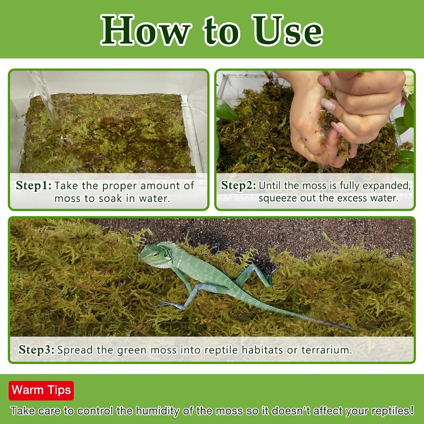 Halatool 1.5LB Natural Sphagnum Moss for Reptiles- 80QT Green Live Moss for Terrarium Plants Long Fiber Reptile Moss for Leopard Gecko Snake Hamsters Tortoises Frogs Lizards Salamanders