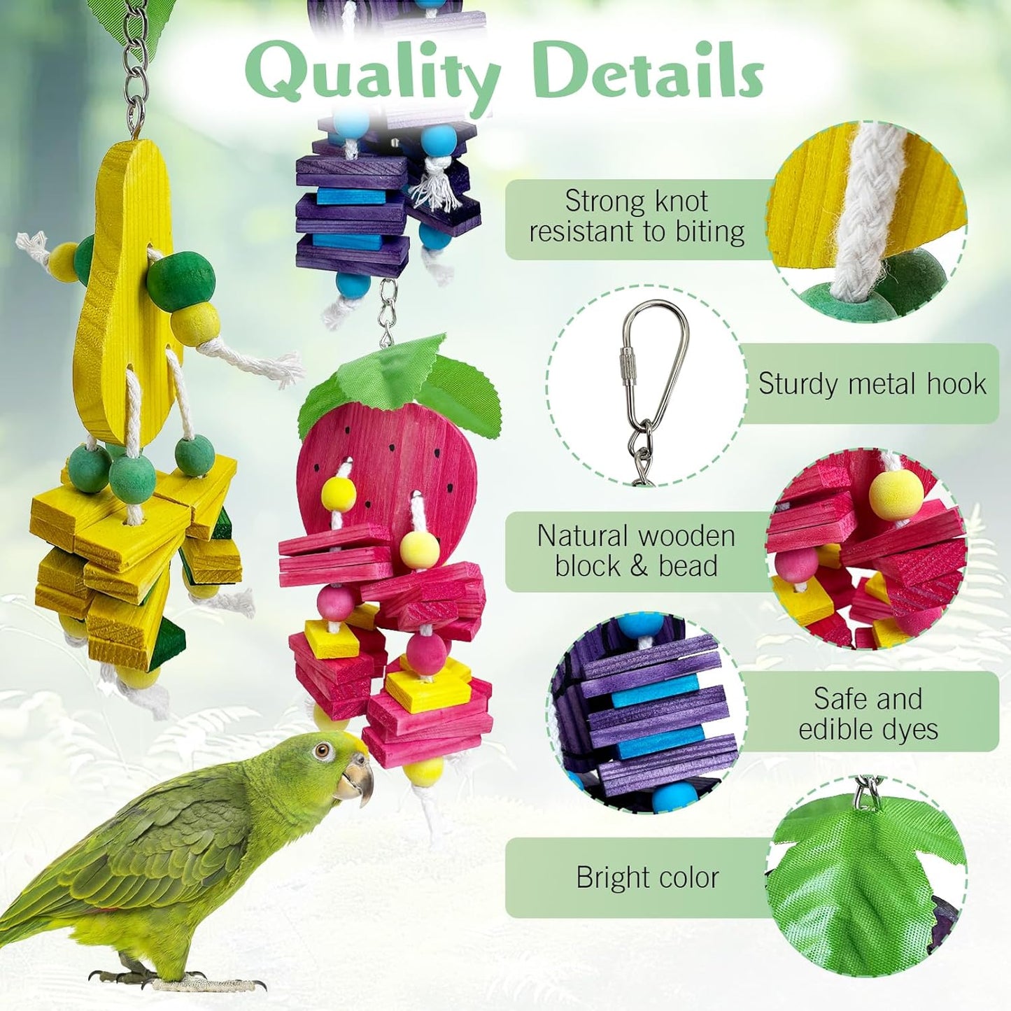 Hamiledyi Natural Wood Block Bird Cage Toys Parrot Chewing Toy Apple&Grape&Pear&Strawberry Shaped Hanging Foraging Toy for Small&Medium Birds Parakeets Cockatiels,4pcs