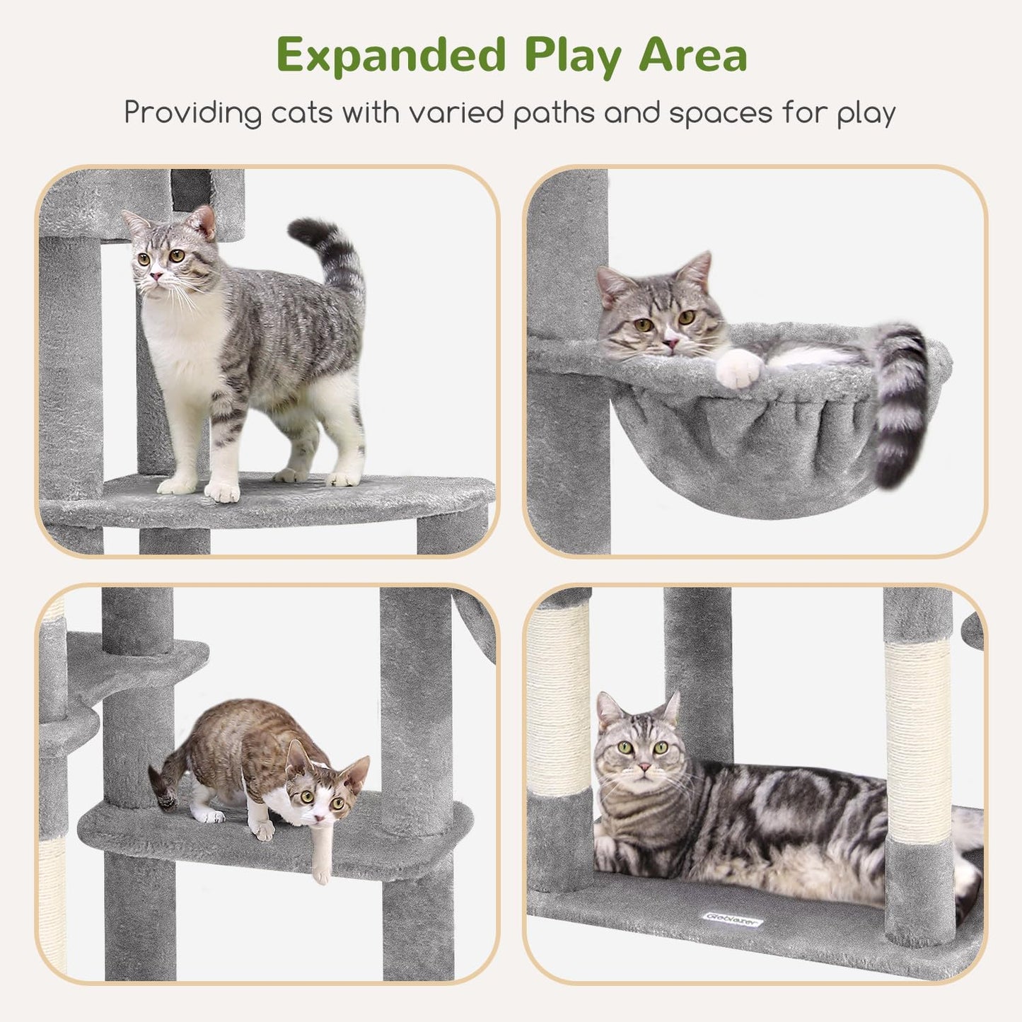 Globlazer Giant Cat Tree, 83 inch Cat Tree for Indoor Cats Large Adult, XXL Cat Tower with 9 Scratching Posts for 20lb+ Heavy Duty Large Adult Cats, F83, Light Grey