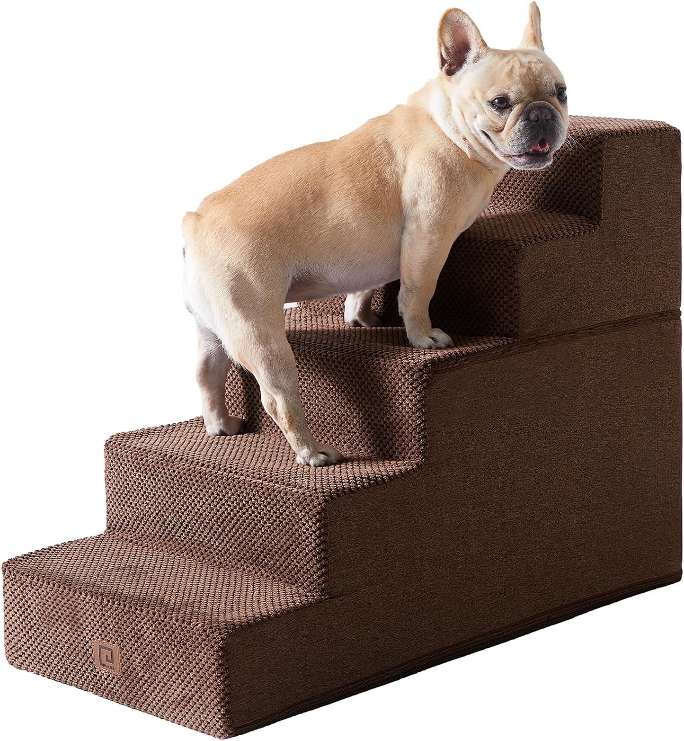 EHEYCIGA Dog Stairs for High Bed 22.5" H, 5-Step Dog Steps for Bed, Pet Steps for Small Dogs and Cats, Non-Slip Balanced Pet Ramp Indoor, Brown