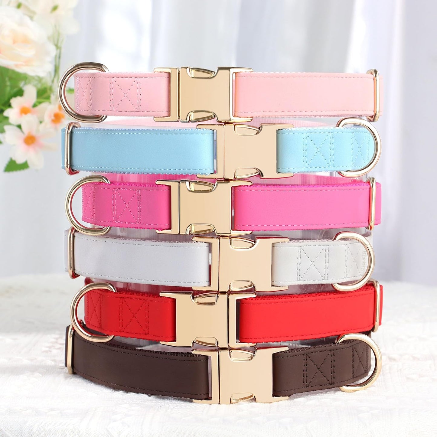 PET ARTIST Soft PU Leather Dog Collar for Small Dogs, Bright & Classic Nylon Padded Durable Dog Collar Leather with Quick Release Metal Buckle Adjustable for Male Dogs, Neck Fit 9-14"