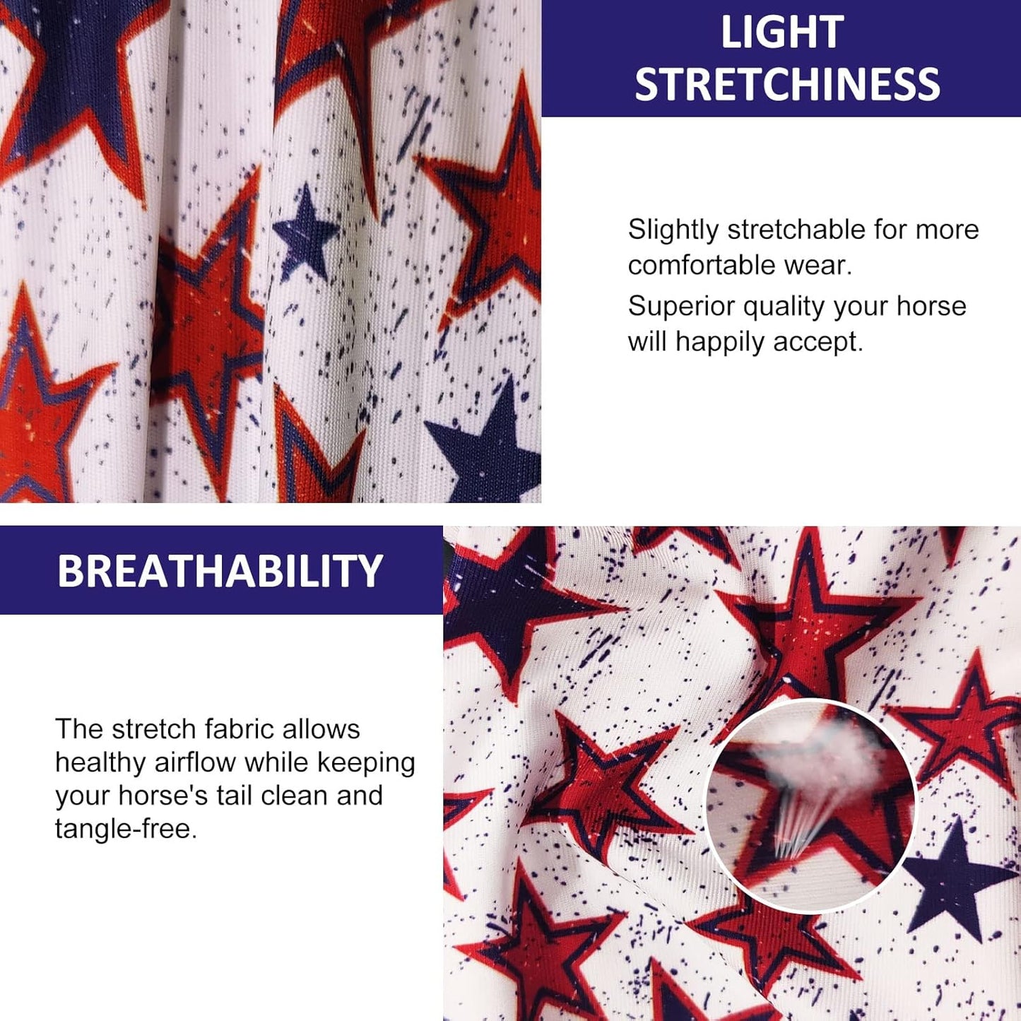 Harrison Howard Stretchy Tail Bag Breathable Horse Tail Guard Slip on Design Protect Horse Tail 2 Strand Closure Straps Keep Tail Clean & Protected 22" L Length Makes Grooming Easy-Dream Star