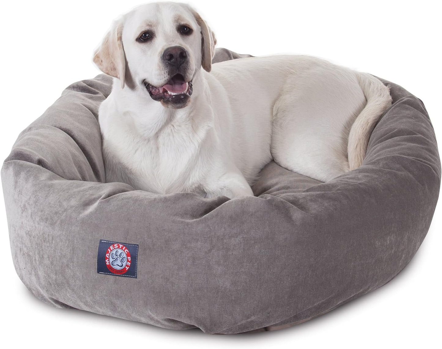 Majestic Pet 40 Inch Micro Velvet Calming Dog Bed Washable – Cozy Soft Round Dog Bed with Spine for Head Support - Fluffy Donut Dog Bed 40x29x9 (inch) – Round Pet Bed Large - Vintage
