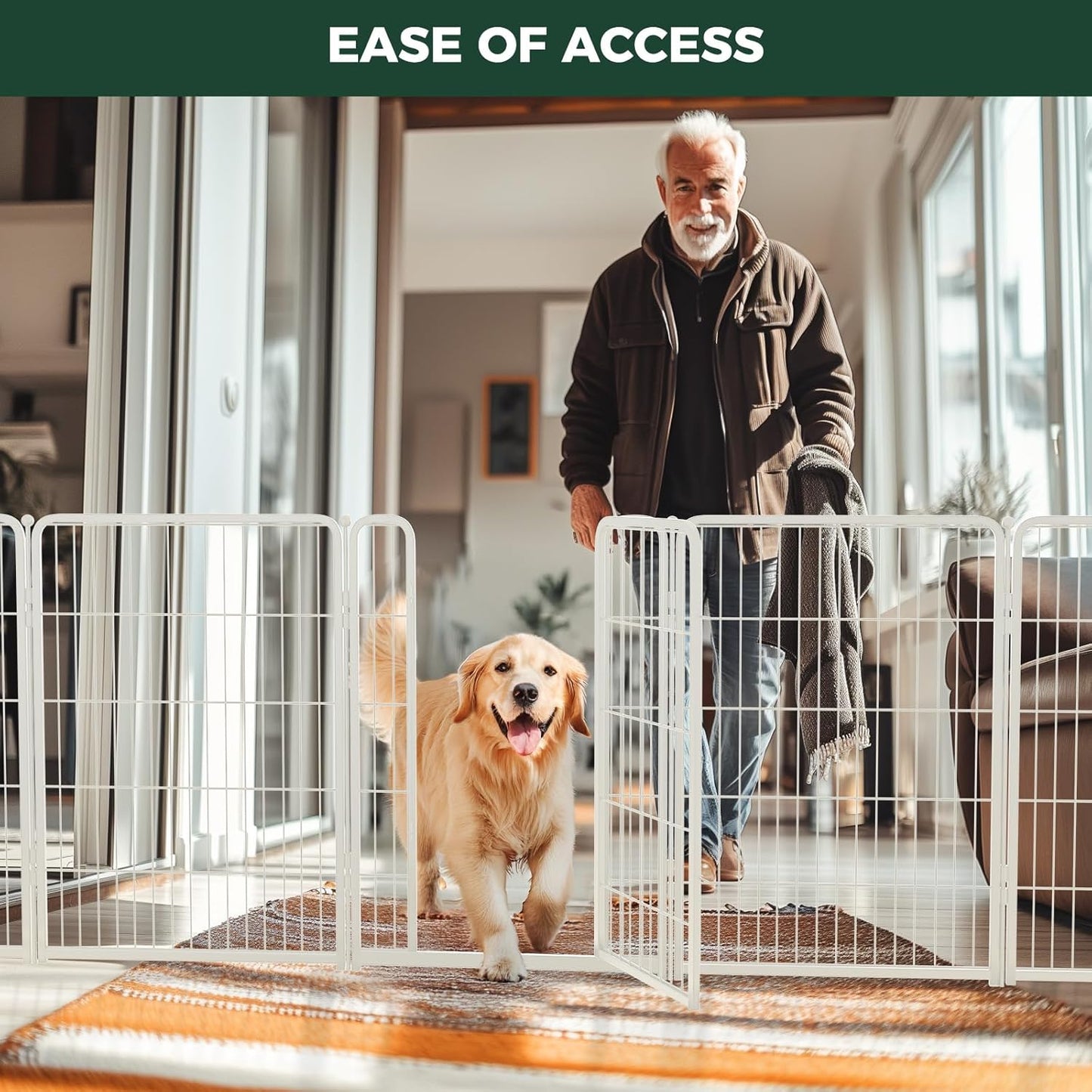 FXW Homeplus Unleashed Indoor Dog Playpen - Stress-Free and Safe Play, Heavy Duty 40 Inch 8 Wire Panels Dog Pen for Medium and Large Dogs, White│Patented