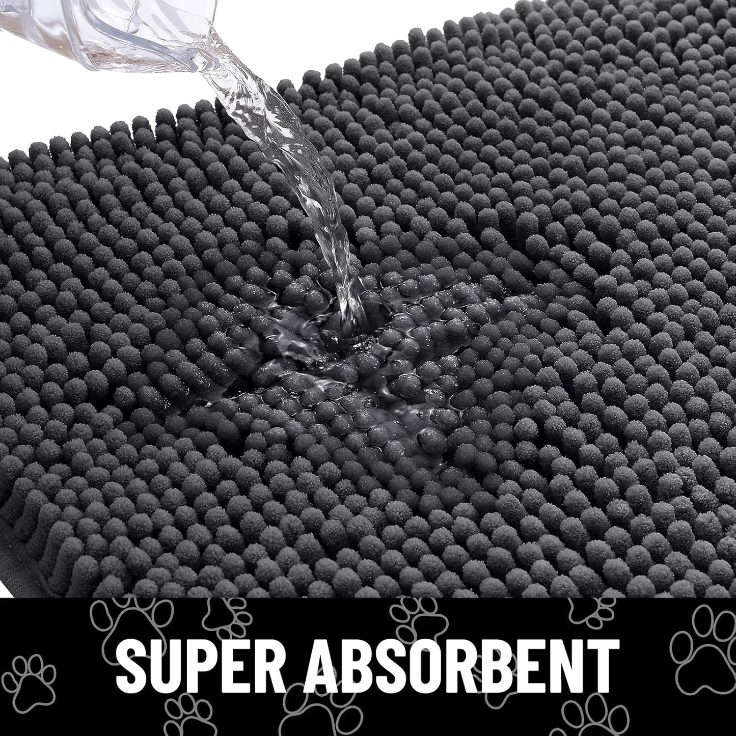 Smiry Dog Door Mat for Muddy Paws, Absorbent Dirt Trapper Non Slip Quick Dry Washable Chenille Mat for Mud Dogs, Entry Rug for Indoor and Outdoor (24x16 Inches, Dark Grey and White)