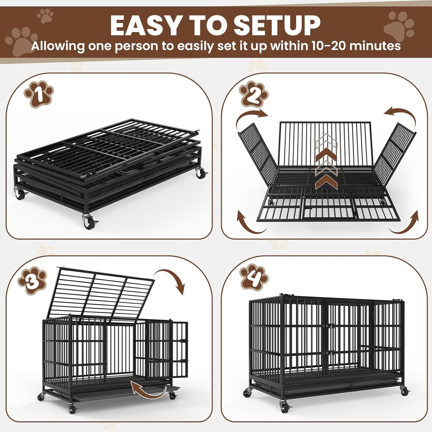 LEVELEVE 38 Inch Heavy Duty Indestructible Dog Crates for Large Dogs，Escape Proof Dog Cage Large Dogs with Lockable Wheels，Dog Kennel Furniture Indoor&Outside