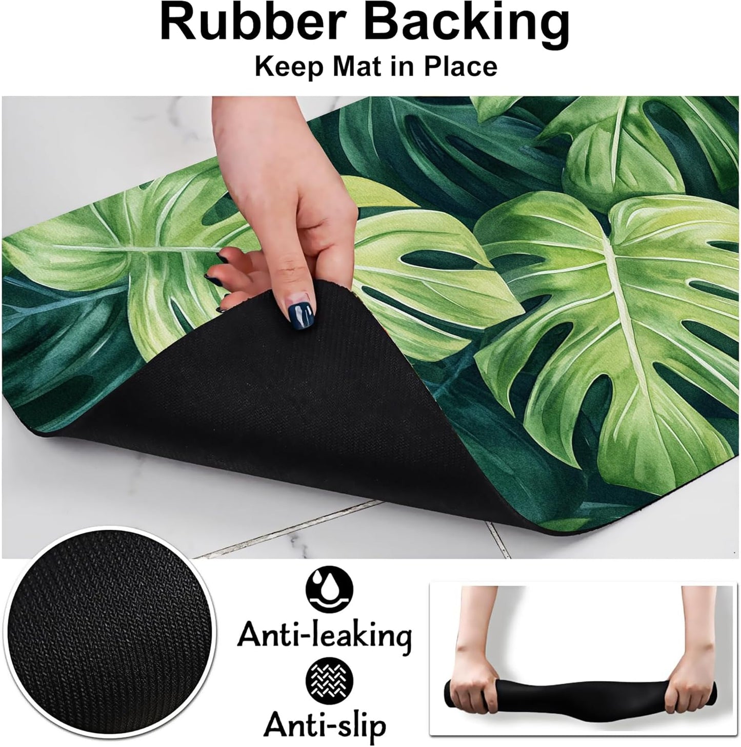 Tropical Palm Leaves Pet Feeding Mat-Quick Dry Absorbent Dog Cat Food Mat, Anti-Slip Water Bowl Mats for Messy Eaters-No Stains Indoor Pet Accessories 12"x20"