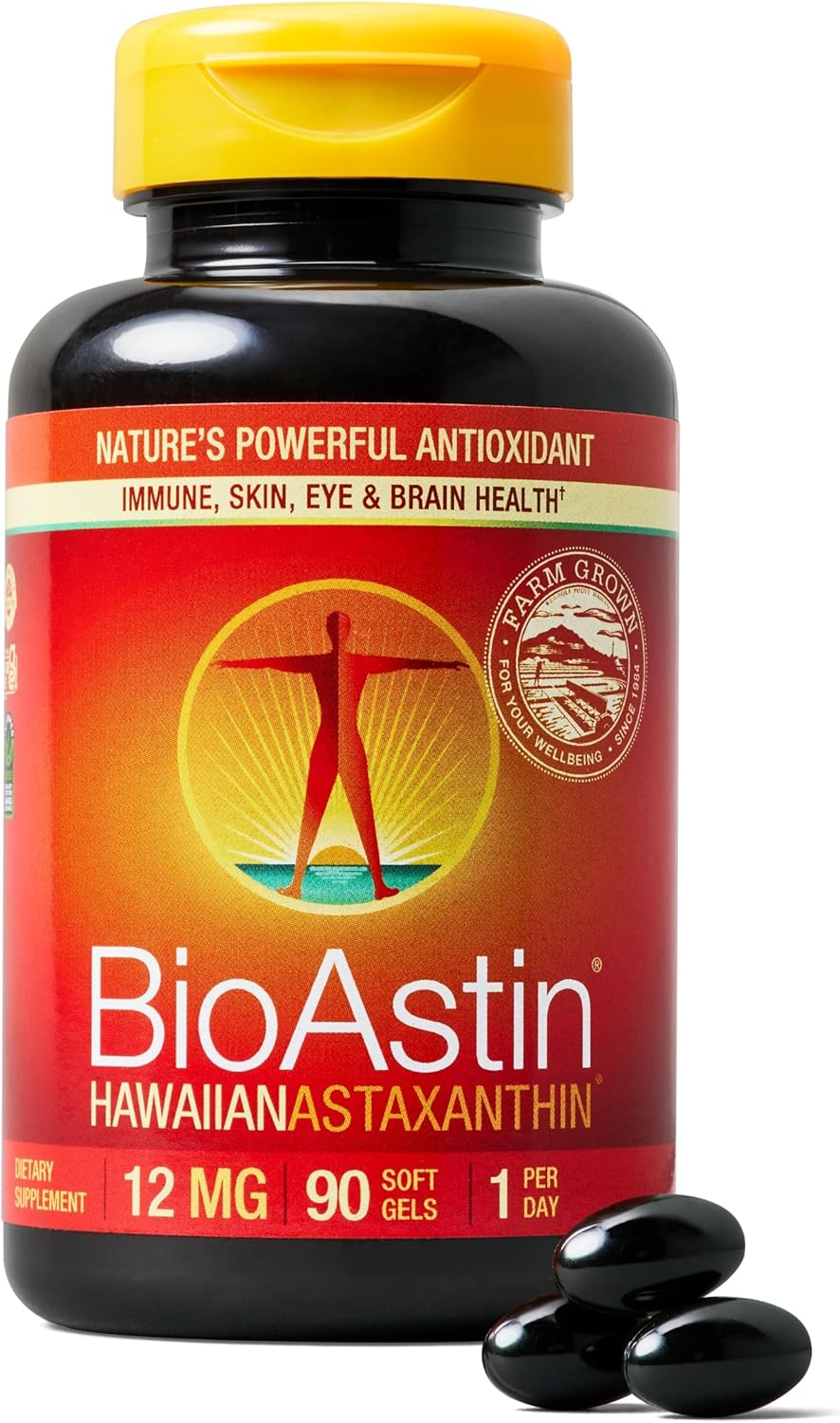 NUTREX HAWAII BioAstin Hawaiian Astaxanthin - 12mg, 90 Softgels - Farm-Direct Premium Antioxidant Supplement to Support Eye, Skin, Joint & Immune System Health - Non-GMO & Gluten-Free