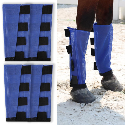 Premium 4-Pack Horse Fly Boots & Leggings Loose-Fit Fine Mesh with Stay-On Fasteners, Support Strips & Anti-Stomp Design Breathable Non-Slip Protection Leg Wrap (Large) Royal Blue