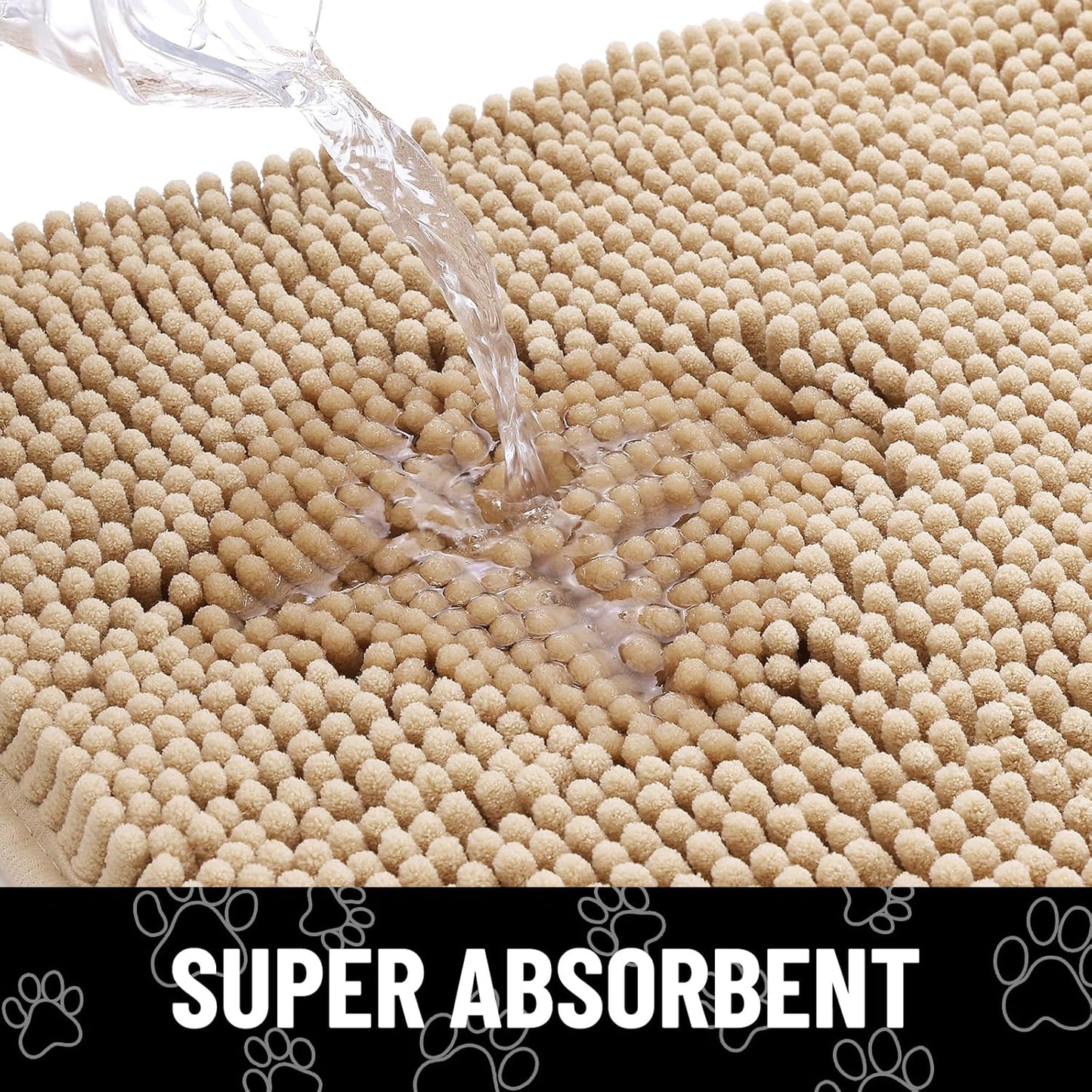 Smiry Dog Door Mat for Muddy Paws, Absorbent Dirt Trapper Non Slip Quick Dry Washable Chenille Mat for Mud Dogs, Entry Rug for Indoor and Outdoor (36x24 Inches, Beige)