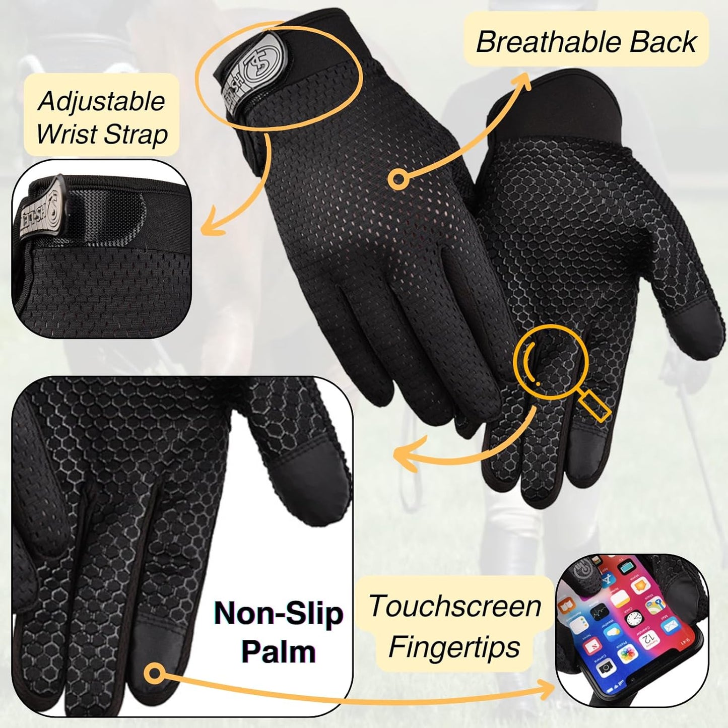 Equestrian Set - Helmet and Gloves for Horseback Riding and Training - Horse Riding Safety Gear Helmets Equestrian Equi-Pro Gear Gloves for Women, Man