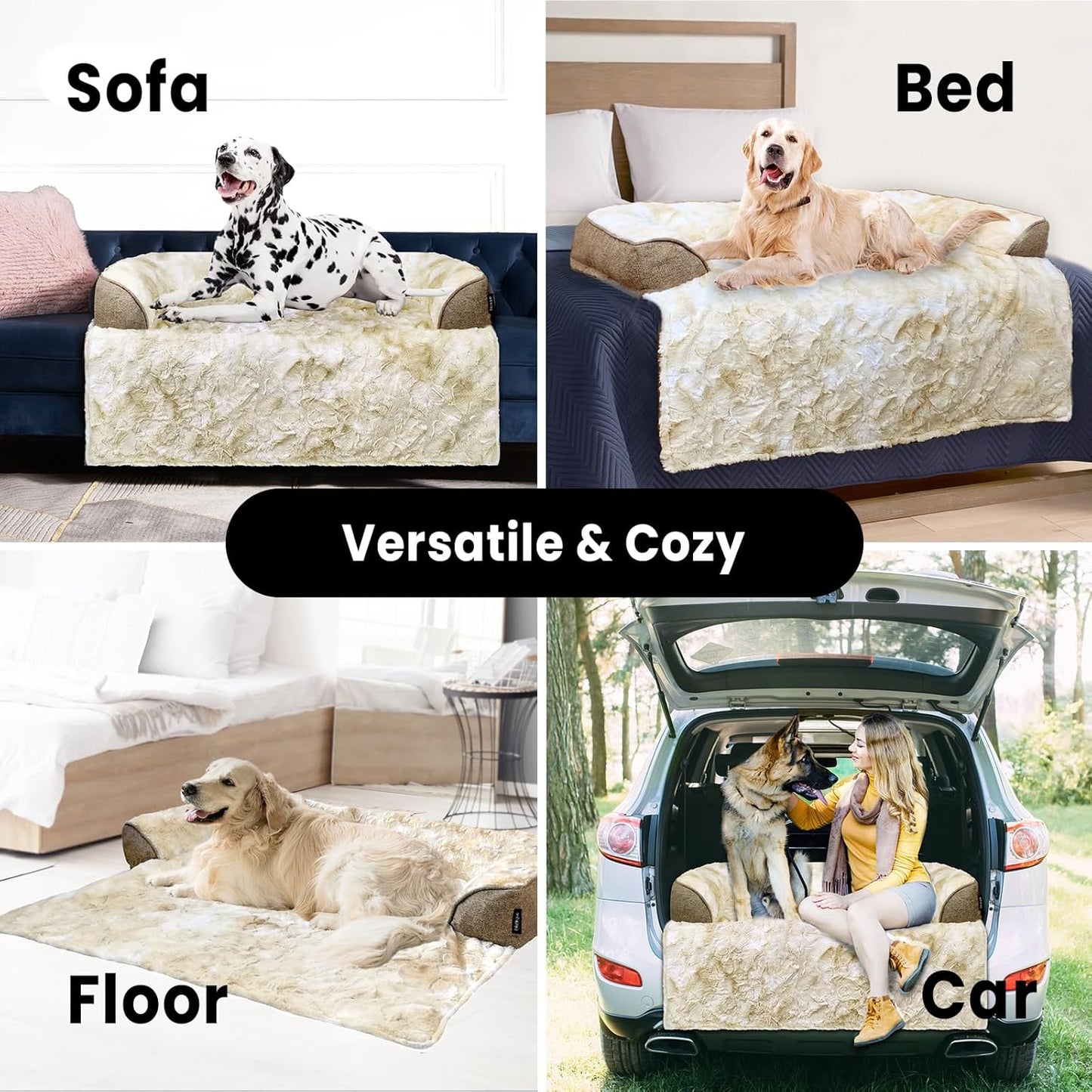 Calming Dog Couch Bed for Medium Dogs/Cats, 35 x 31 inch Waterproof Removable Dog Mat Couch Cover for Furniture Protector, Non-Slip Fluffy blunique Pet Bed for Couch, Sofa - Tie-Dye Khaki