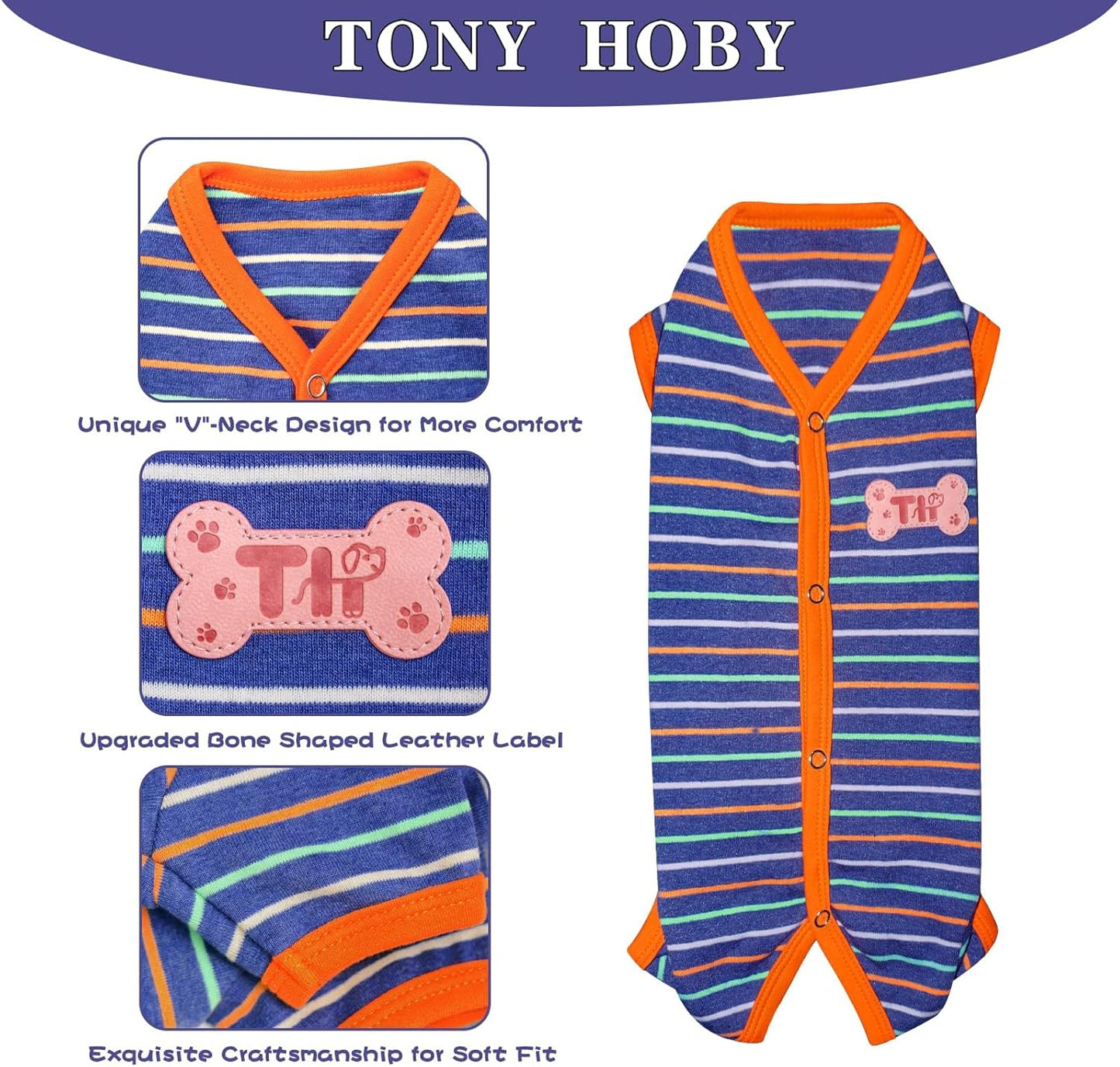 TONY HOBY Dog Pajamas, Male Dog Warm Pajamas with Thermal, Dogs Jumpsuit Shirt for Small Medium Dogs (Navy Blue, Boy, S)
