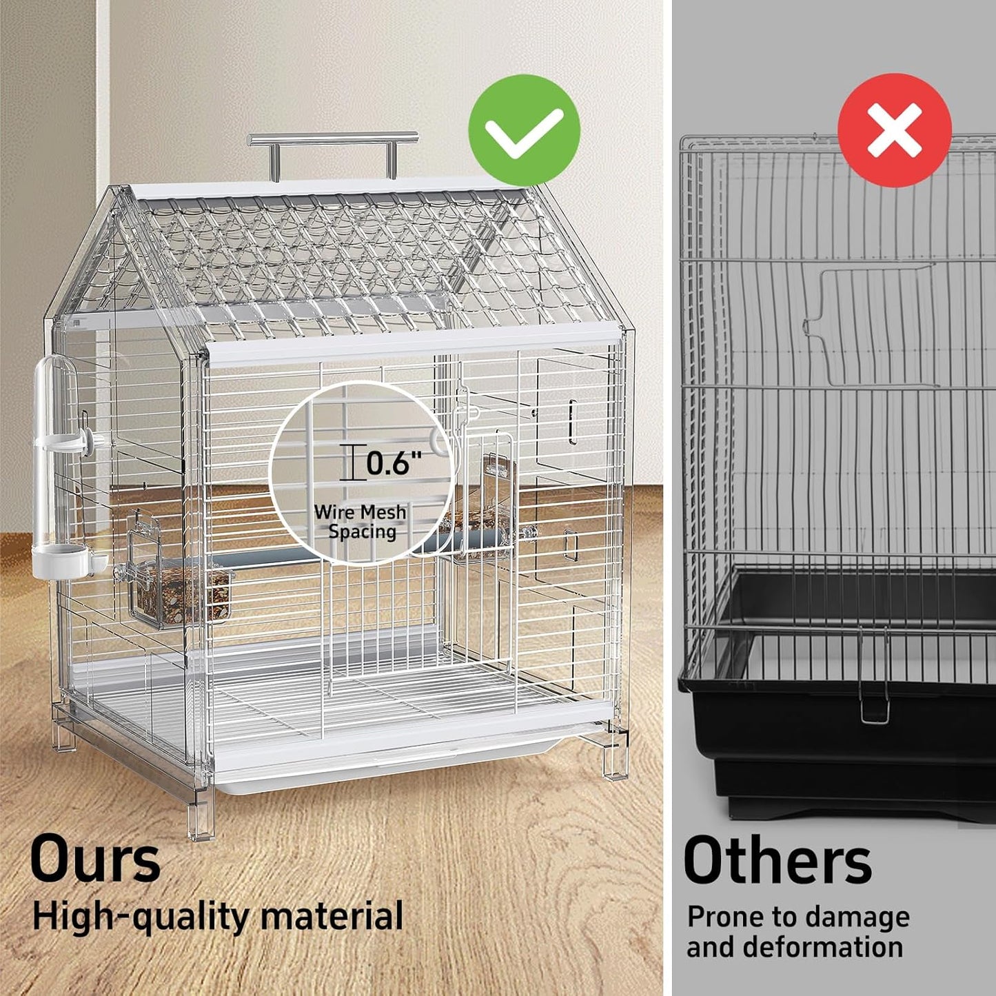 20.5 inch Pet Small Bird Cage, Parrot Cage, Portable Bird Carrier, Temporary Bird Cage in Car, for Home, Outing, Pet Clinic, Temporary Placement, for Small Medium Birds, Green