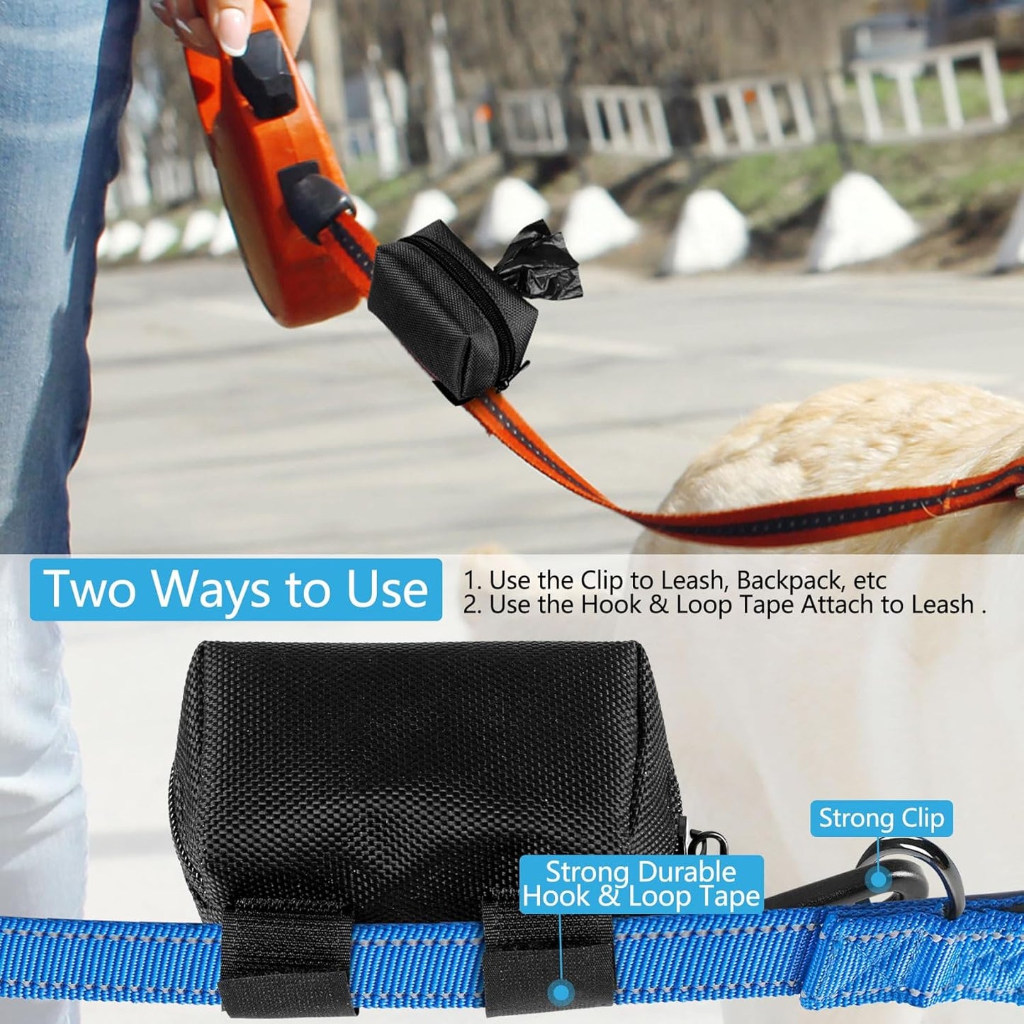 Dog Waste Bag Dispenser Pet Poop Bags Holder for Doggie Waste Bags Dispensers Soft Fabric Zipper Small Doggy Puppy Pouch for Leash Accessory Attachment with Carrier,2PC Orange