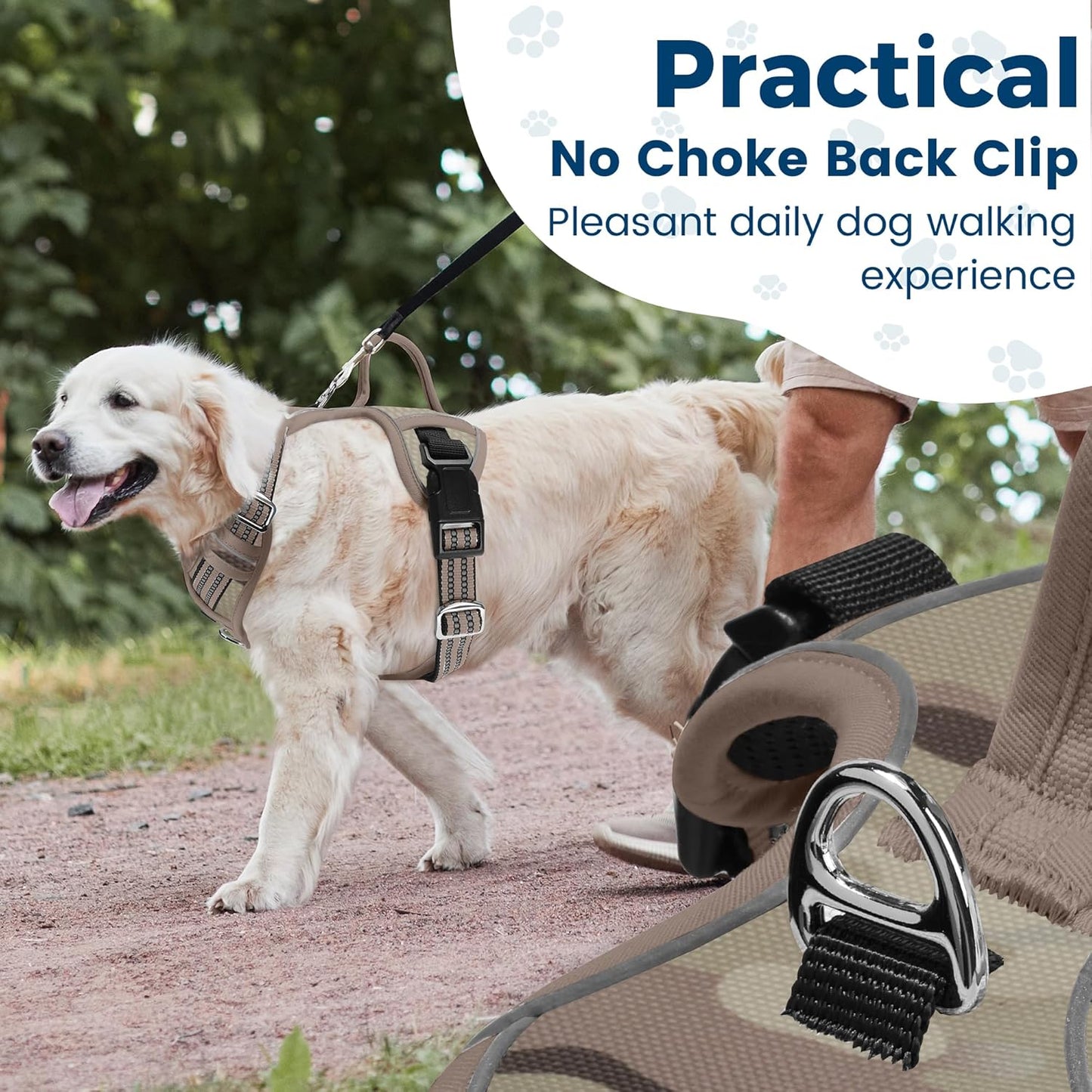 Funfox Dog Harness No Pull, Adjustable Pet Vest Harness, Super Soft Material with Vertical Handle Easy Control, Reflective Night Walking, 2 Leash Clips for Large Dogs, Camo Brown, L