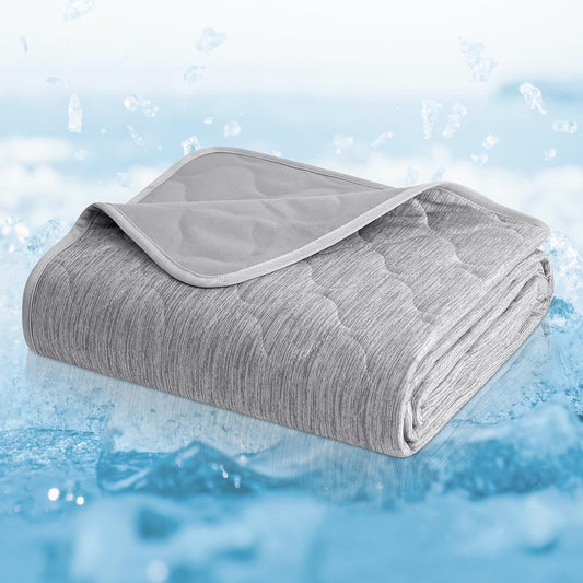 Cozy Bliss Leakproof Cooling Blanket for Large Dogs – Q-Max>0.4, Durable & Washable Dog Cooling Mat for Hot Weather, Soft Pet Throw & Couch Protector for Multiple Pets 60x80 Inch, Heather Silver Grey