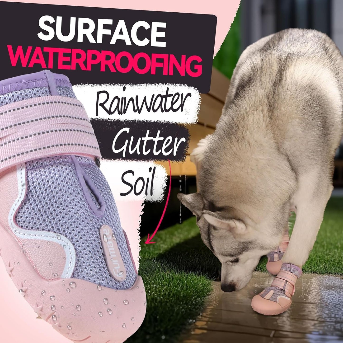 Dog Shoes for Large Small Medium Dogs, Breathable Mesh Dog Boots & Paw Protectors for Summer Hot Pavement Winter Snow, Waterproof Anti-Slip Dog Booties for Hiking Hardwood Floors(Pink-Purple2)