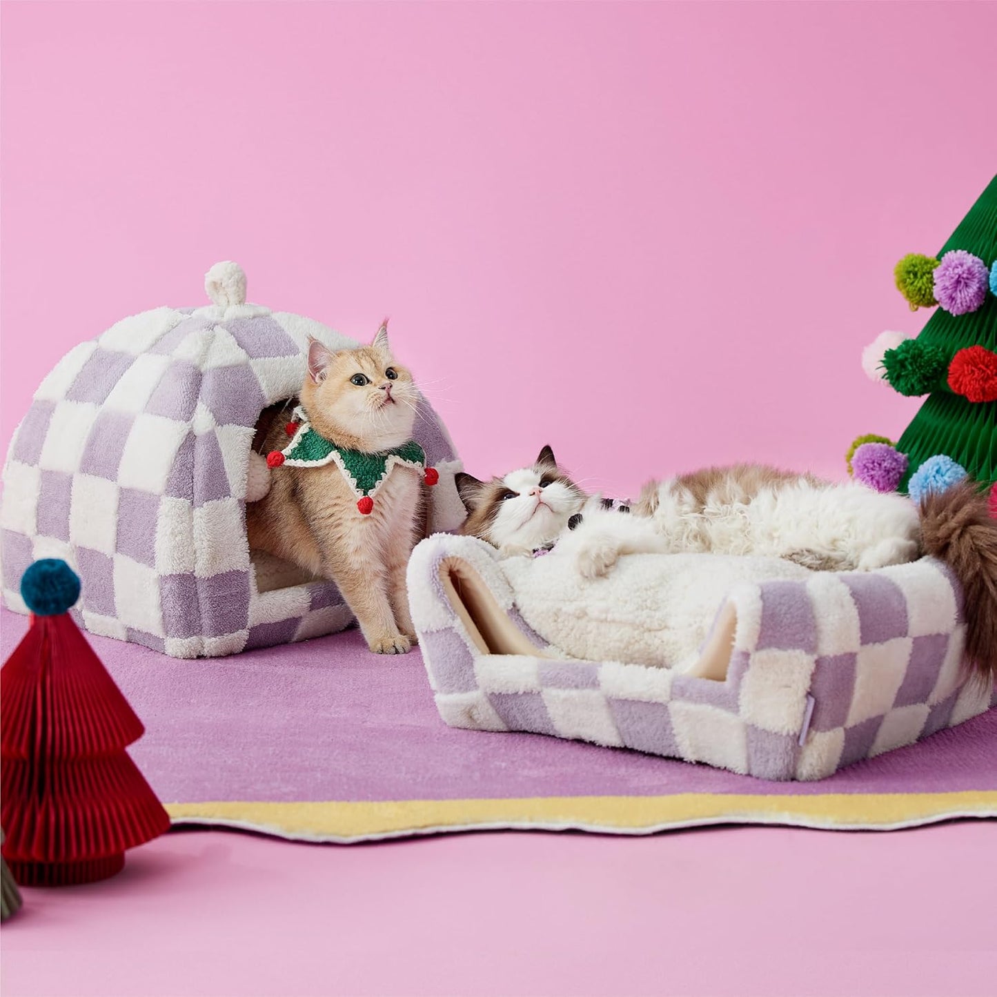 Lesure Cute Cat Beds for Indoor Cats - 2 in 1 Large Cat Cave Bed with Removable Washable Cushioned Pillow, Cozy Kitten with Non-Slip Bottom, Purple, 17.3 inches